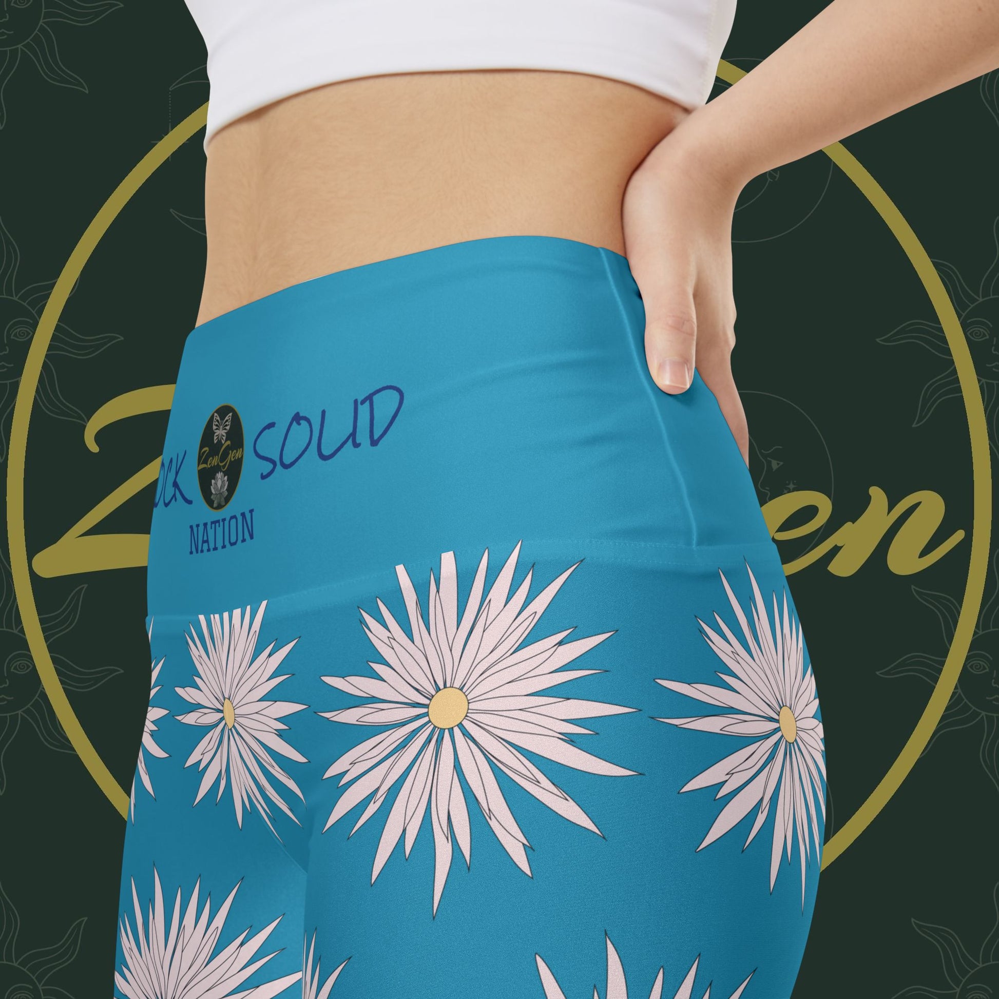 Women's Workout Shorts  - Turquoise - ROCK SOLID Blazing Flower - ZenGen USA - ZenGen USA