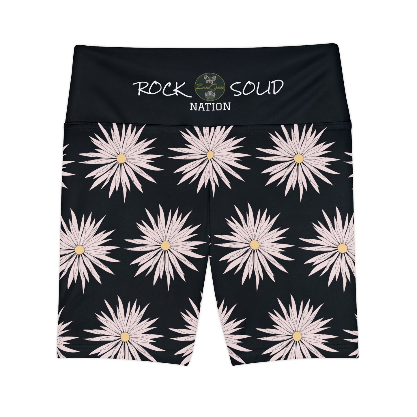 Women's Workout Shorts  - Black - ROCK SOLID Blazing Flower - ZenGen USA - ZenGen USA