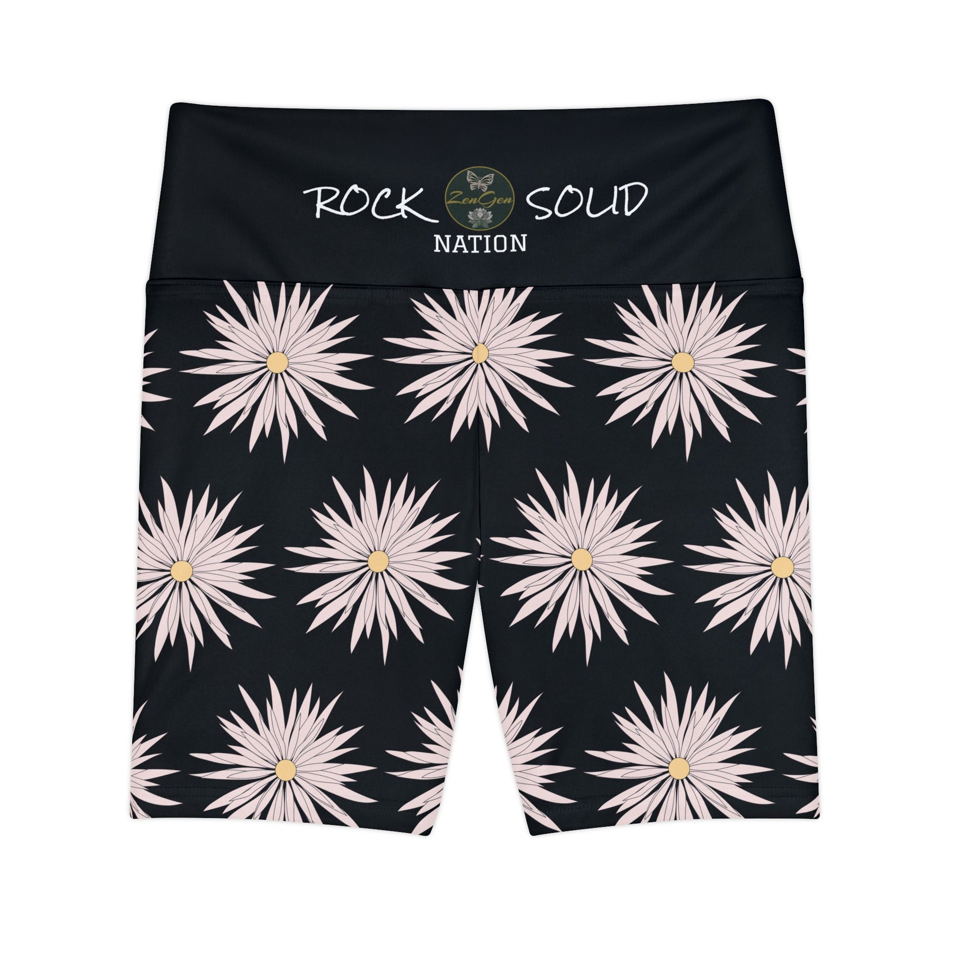Women's Workout Shorts  - Black - ROCK SOLID Blazing Flower - ZenGen USA - ZenGen USA