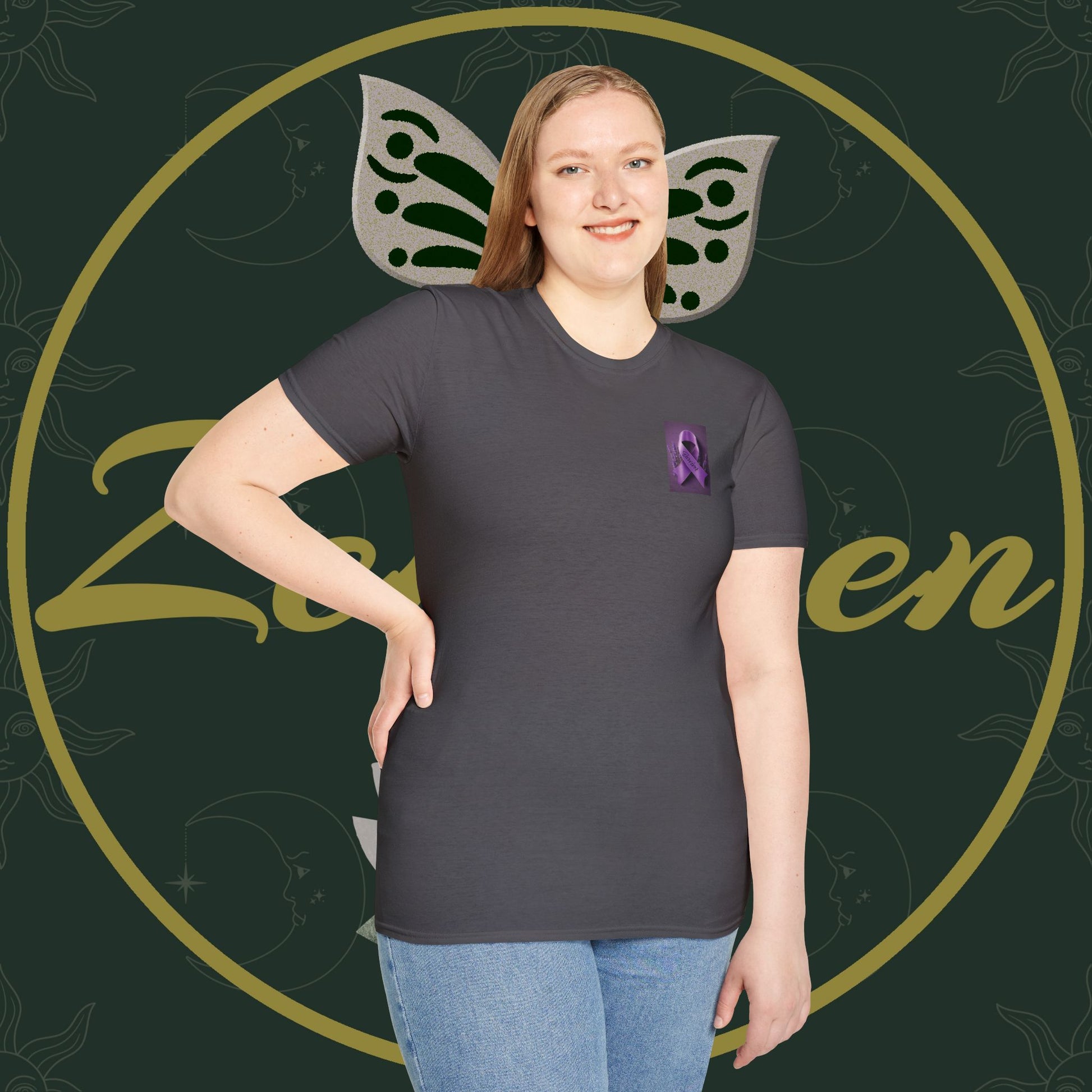 SURVIVOR Lavender Ribbon - Unisex Softstyle T-Shirt - Cancer Awareness all Forms - ZenGen USA