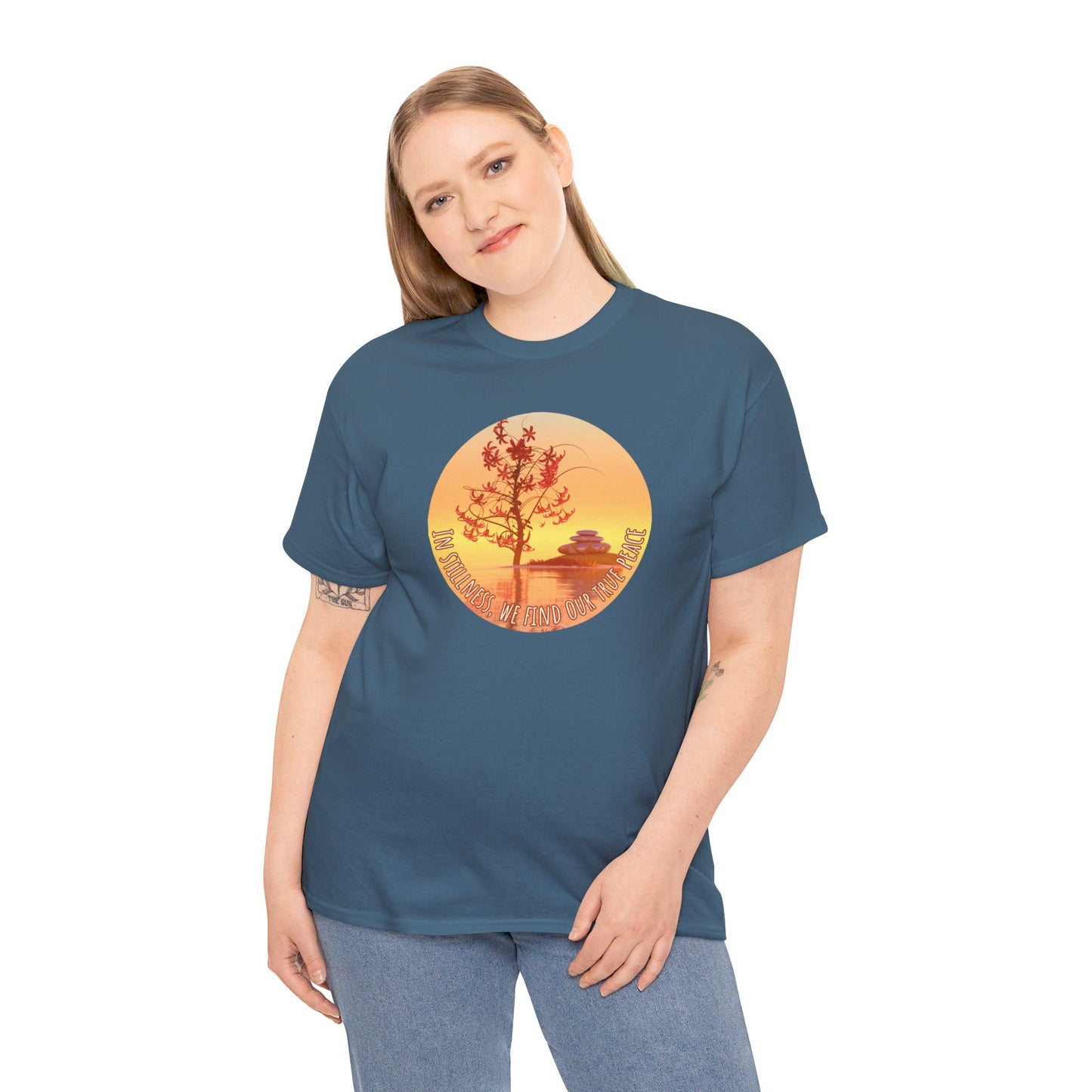 Find True Peace: Unisex Heavy Cotton Zen Bonsai & Cairns Graphic Tee - ZenGen USA