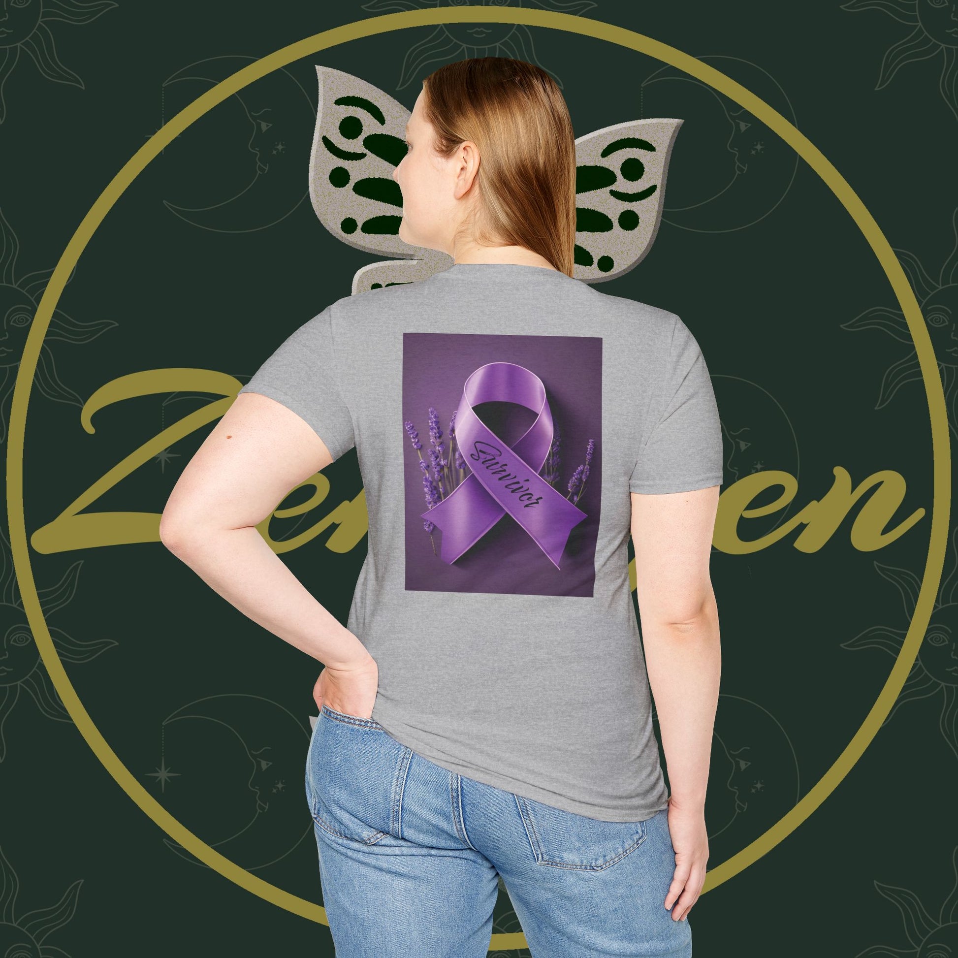 SURVIVOR Lavender Ribbon - Unisex Softstyle T-Shirt - Cancer Awareness all Forms - ZenGen USA
