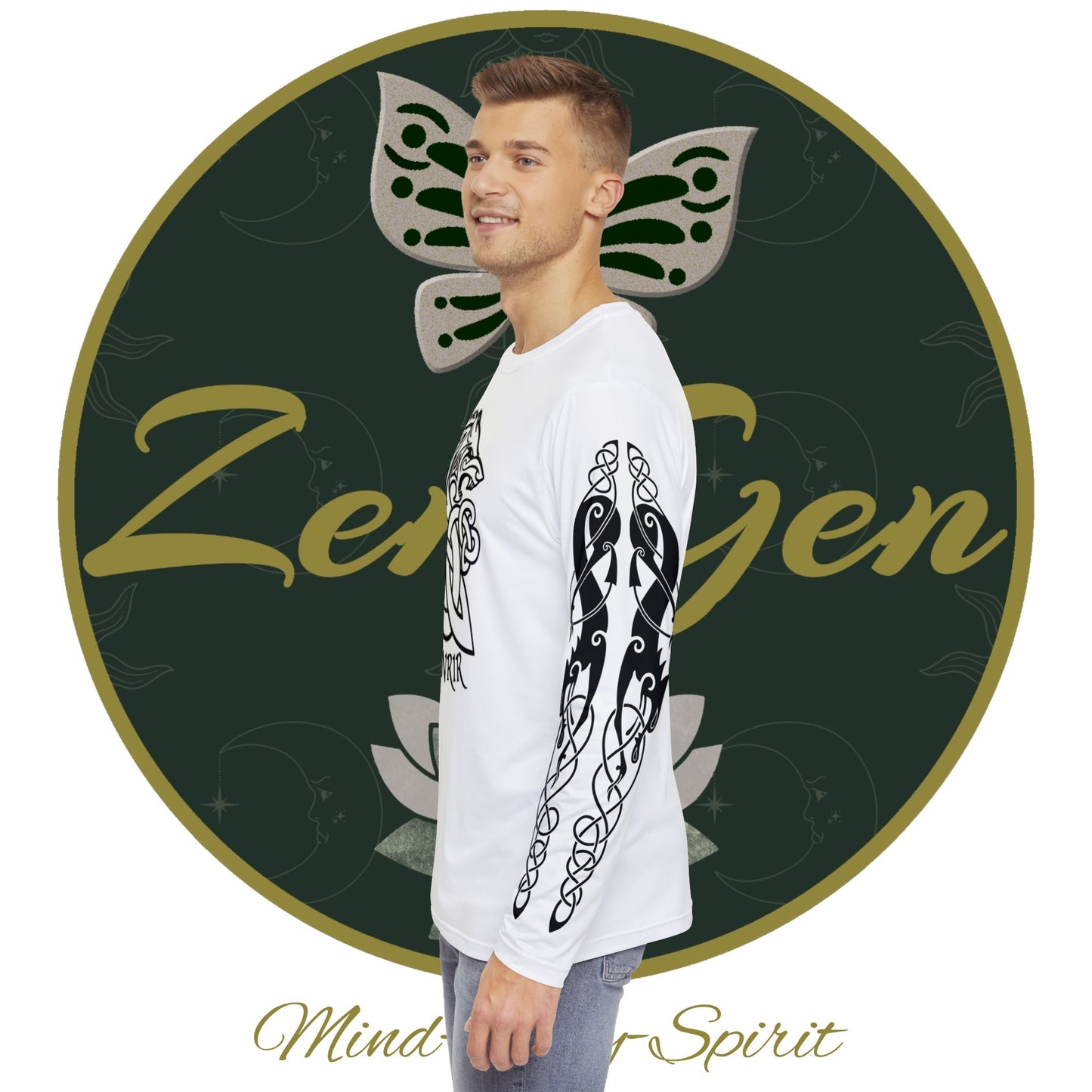 Celtic Fenrir Tribal Tattoo - White Men's Long Sleeve Shirt - ZenGen USA - ZenGen USA
