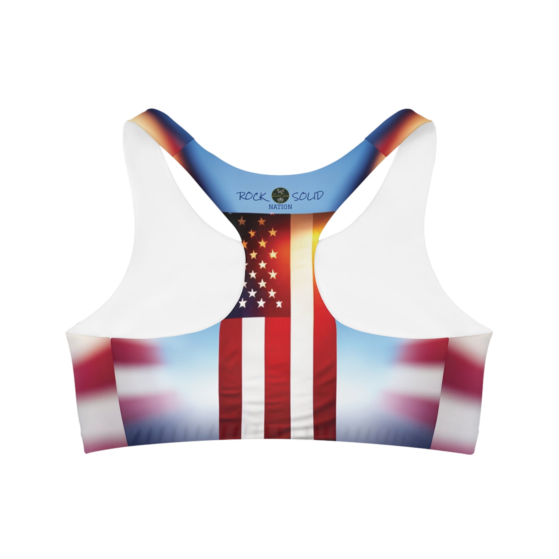 ZenGen Nation ROCK SOLID - Seamless Sports Bra (AOP) - Stars & Stripes - ZenGen USA