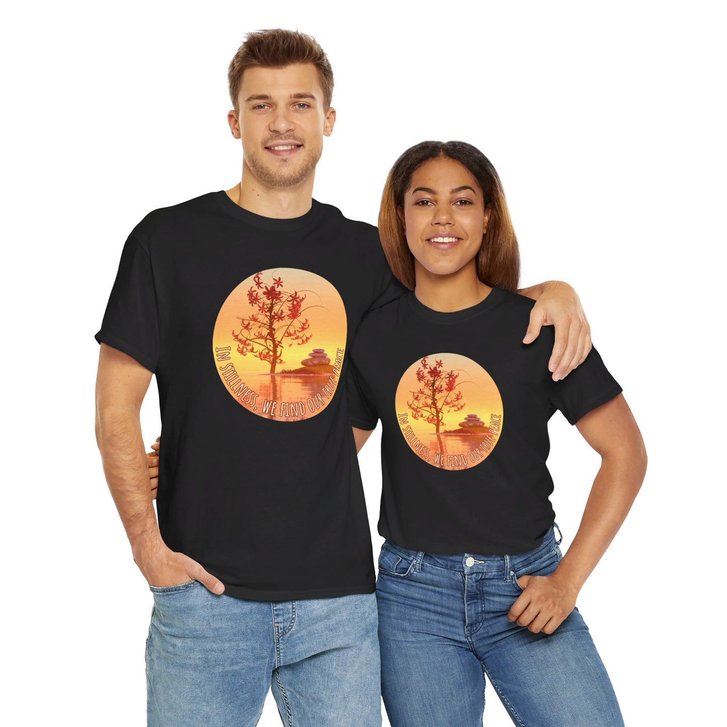 Find True Peace: Unisex Heavy Cotton Zen Bonsai & Cairns Graphic Tee - ZenGen USA