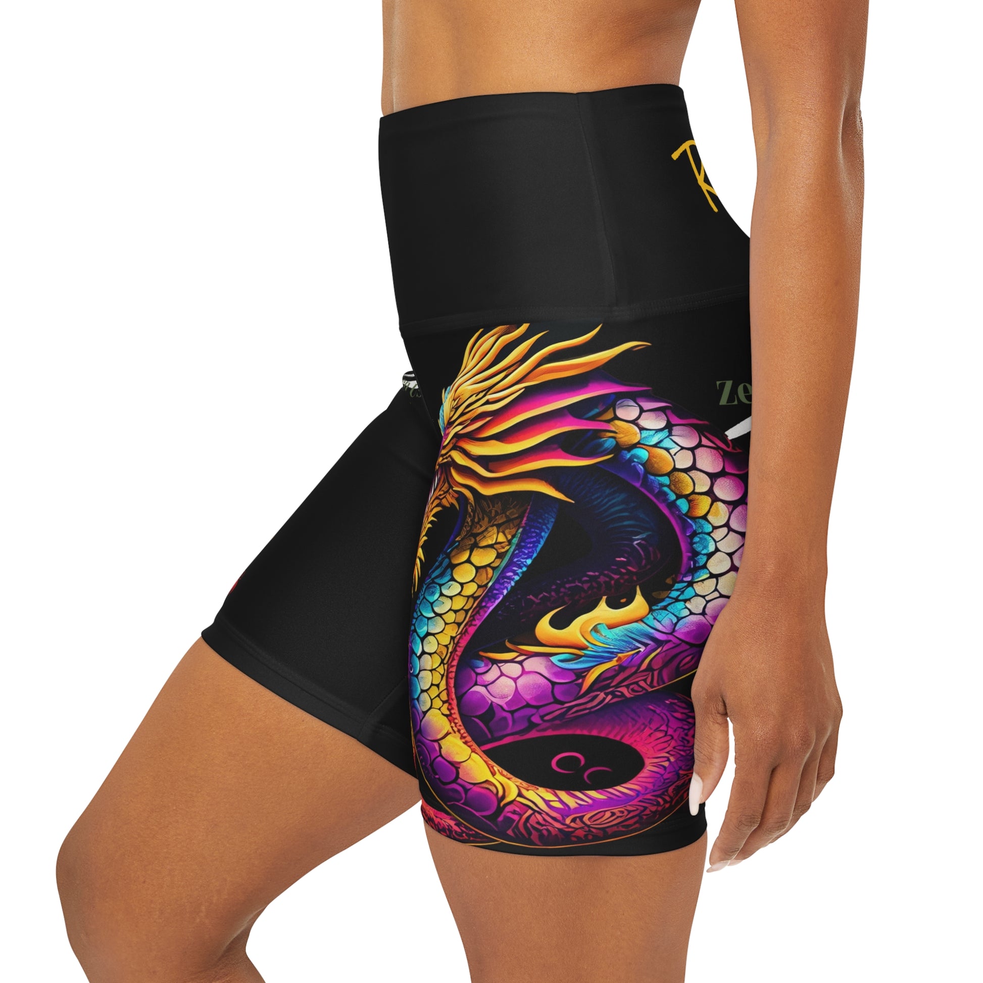 Dragon High Waisted Yoga Shorts | Black | ROCK SOLID | ZenGen USA - ZenGen USA