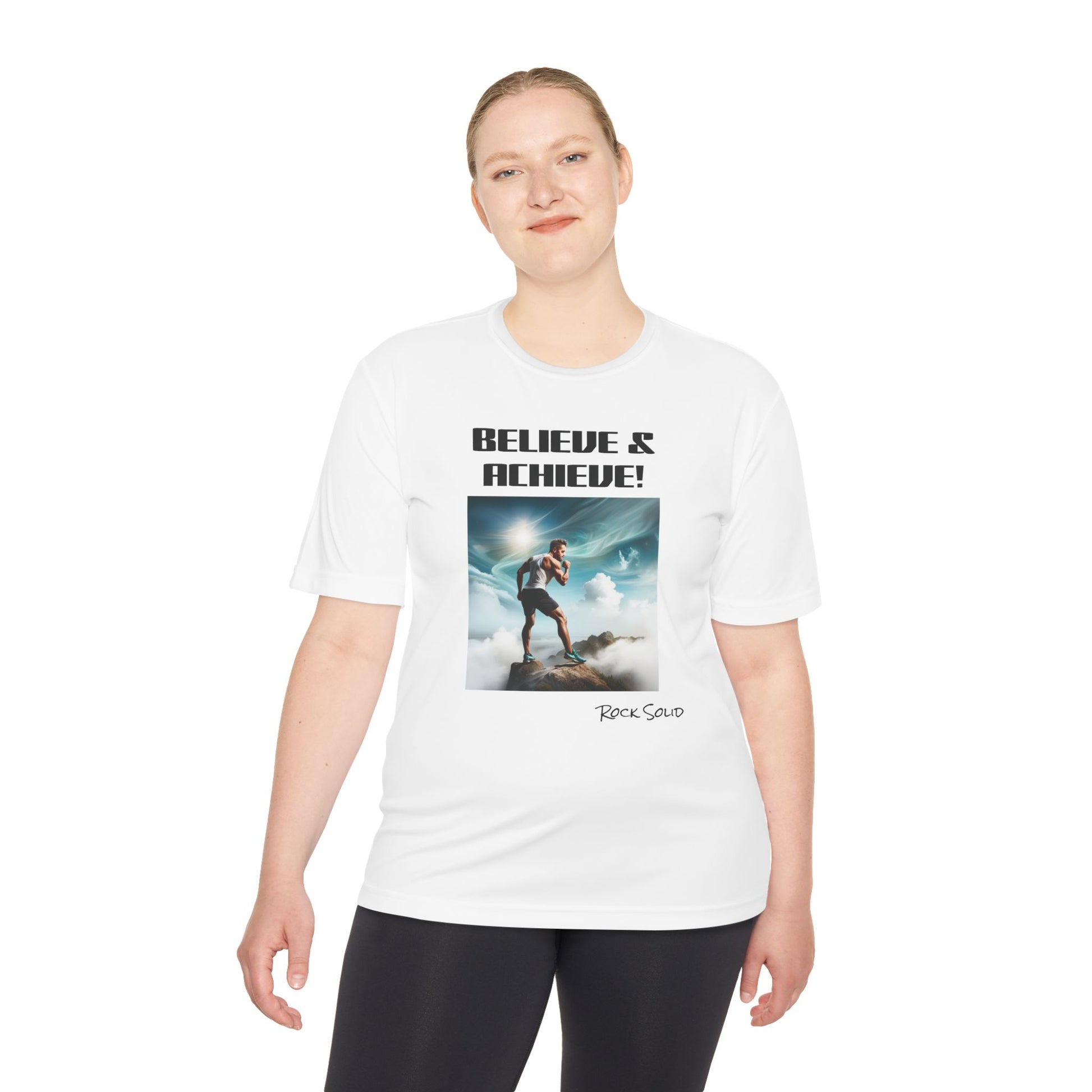 Unisex Moisture Wicking Tee - ROCK SOLID, Believe & Achieve! - ZenGen USA - ZenGen USA