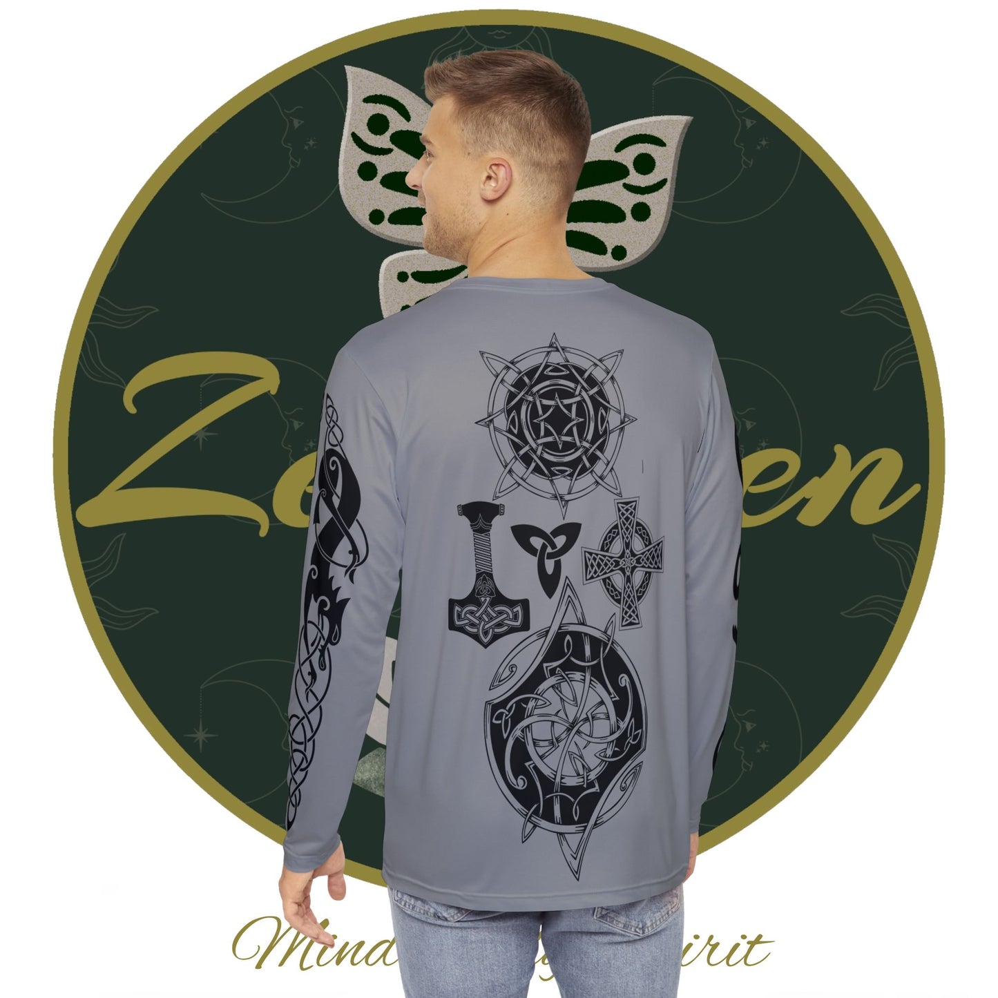 Celtic Fenrir Tribal Tattoo - Grey Men's Long Sleeve Shirt - ZenGen USA - ZenGen USA