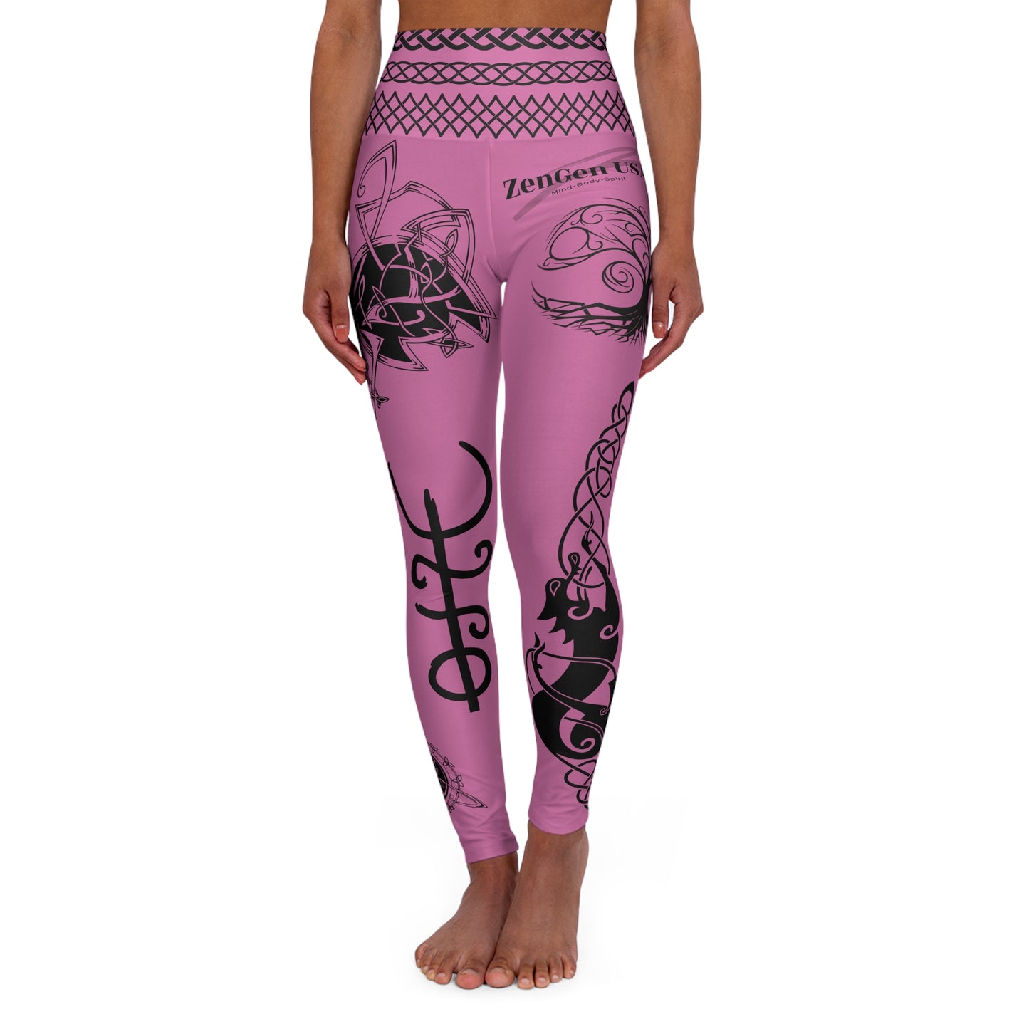 Celtic Tribal Tattoo - Pink Yoga Leggings - ZenGen USA ROCK SOLID - ZenGen USA