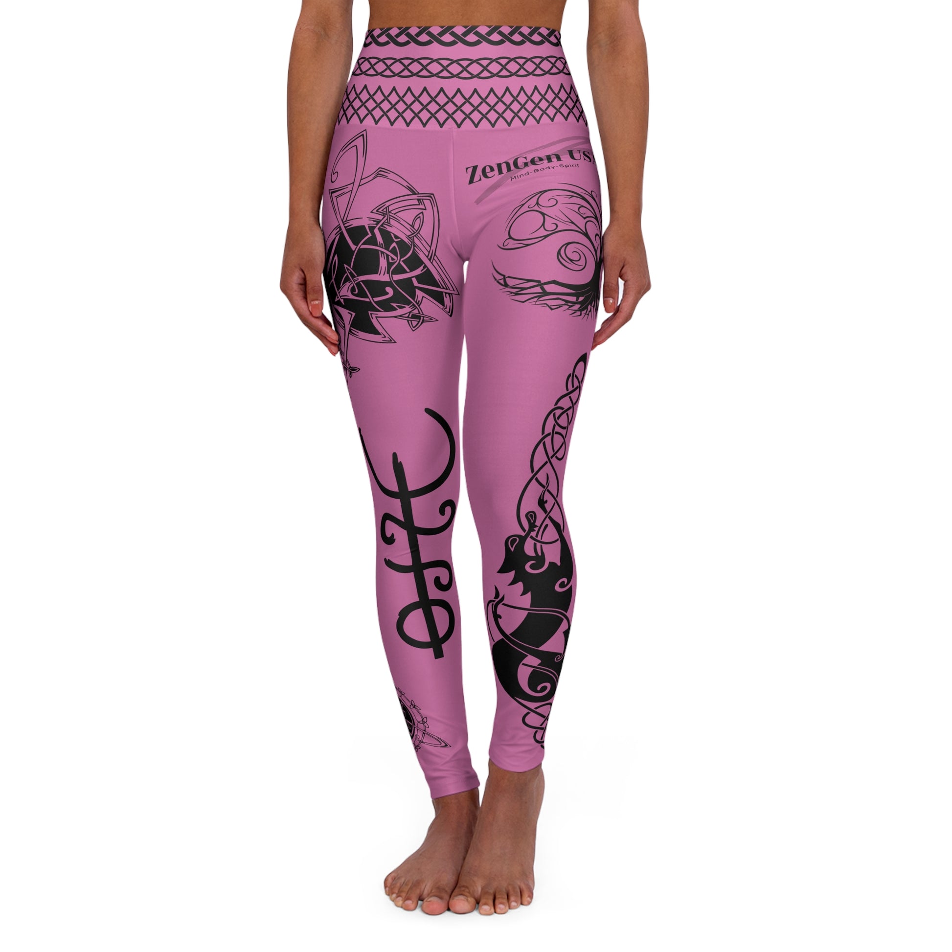 Celtic Tribal Tattoo - Pink Yoga Leggings - ZenGen USA ROCK SOLID - ZenGen USA