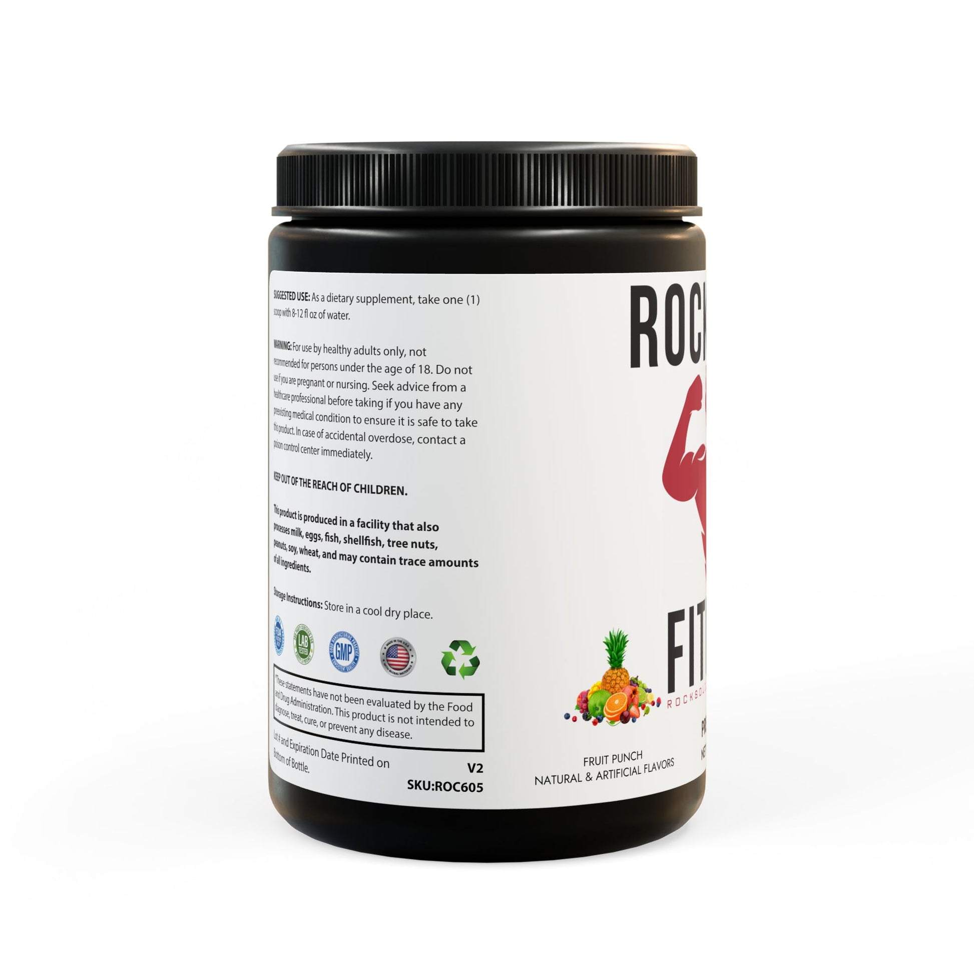 RockSolid Fitness Pre-Workout Supplement - Fruit Punch Flavored (204g, 7.1oz) - ZenGen USA