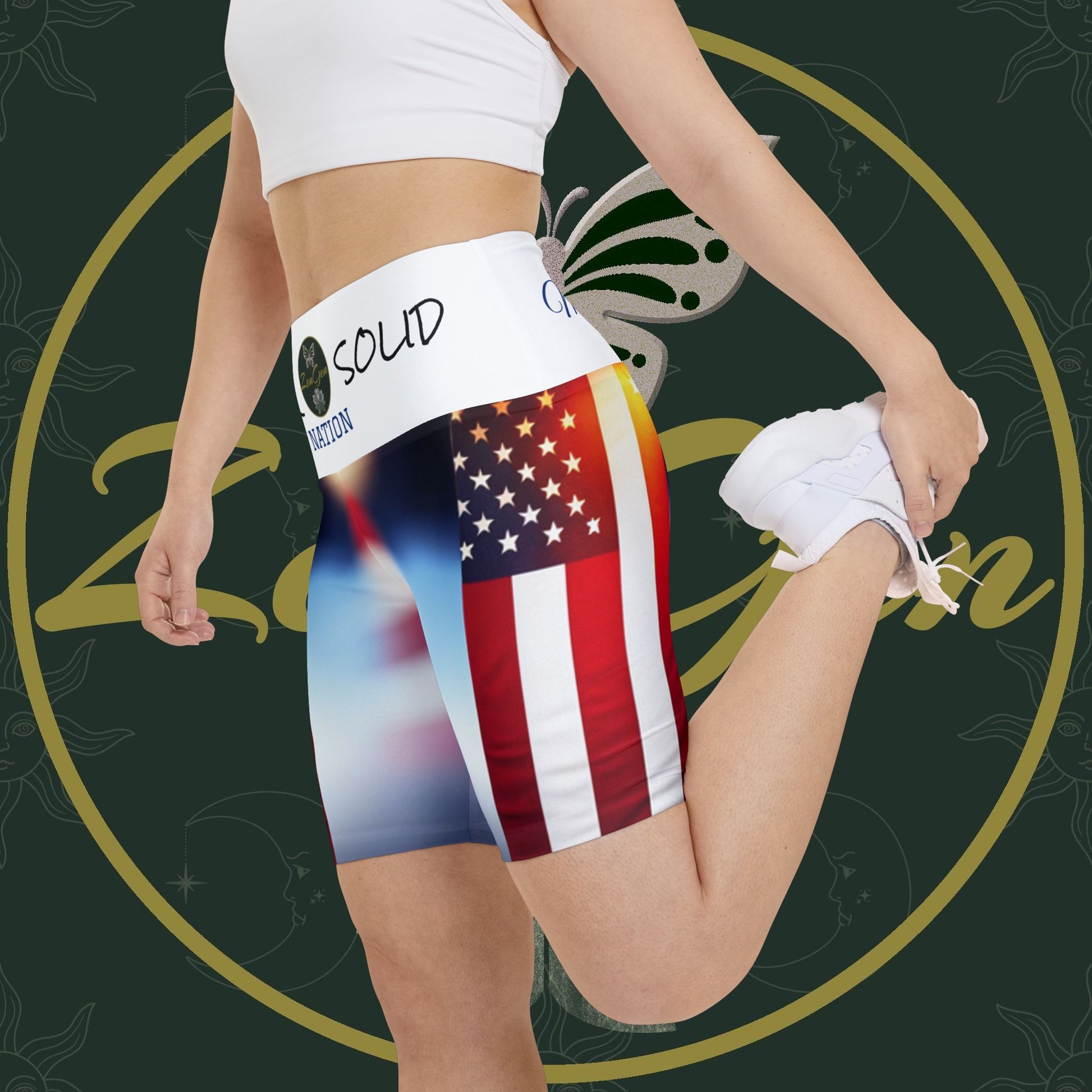 ZenGen Nation ROCK SOLID Women's Workout Shorts (AOP) - Stars & Stripes - ZenGen USA