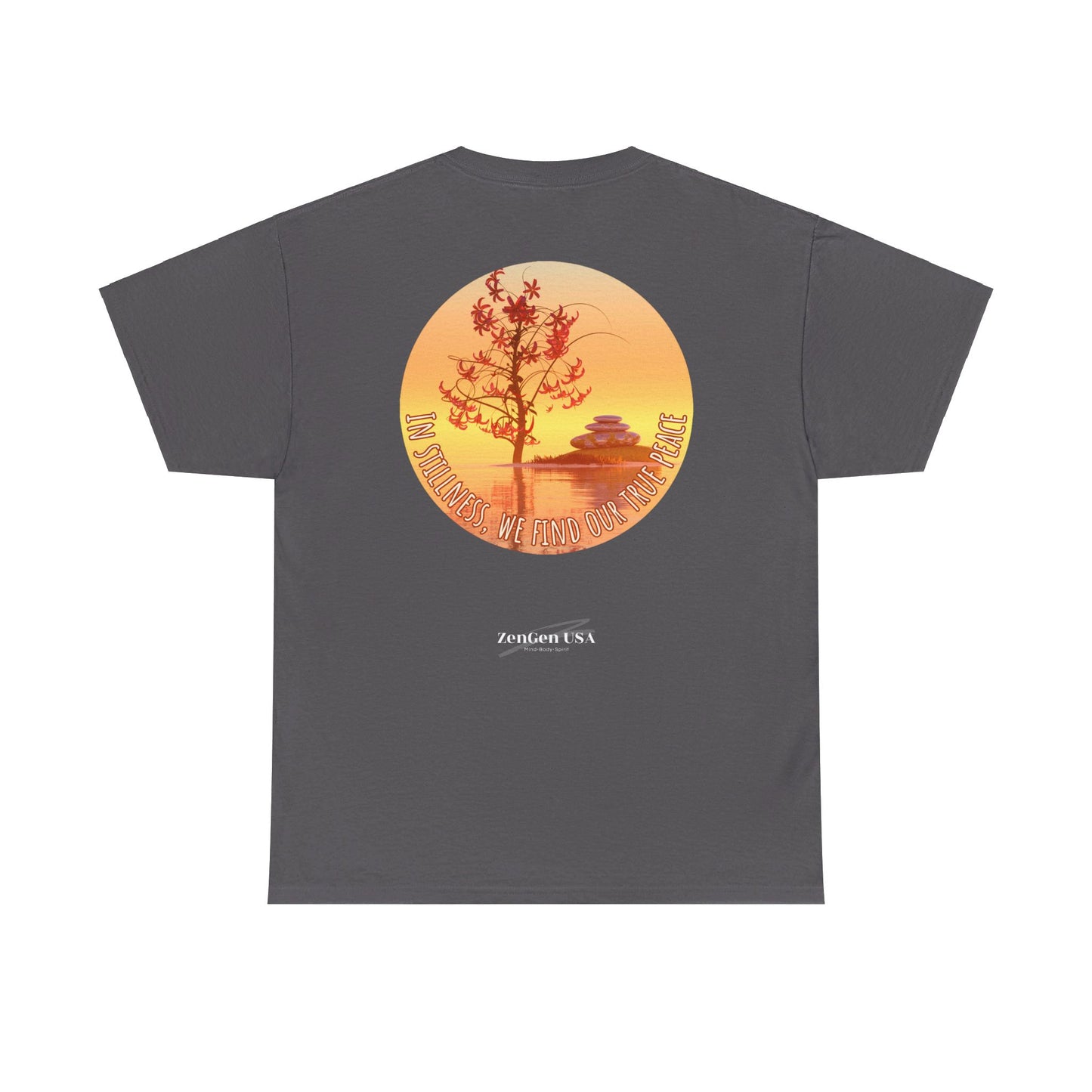 Find True Peace: Unisex Heavy Cotton Zen Bonsai & Cairns Graphic Tee - ZenGen USA