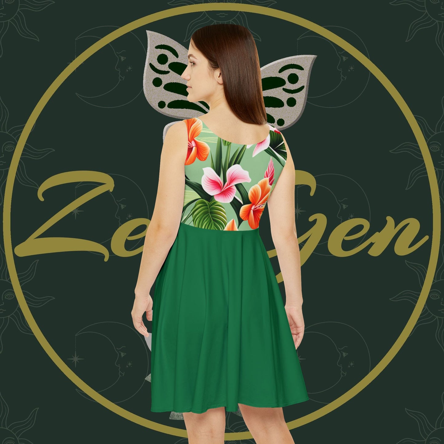 Women's Floral Skater Dress (AOP) - ZenGen USA - Green - ZenGen USA