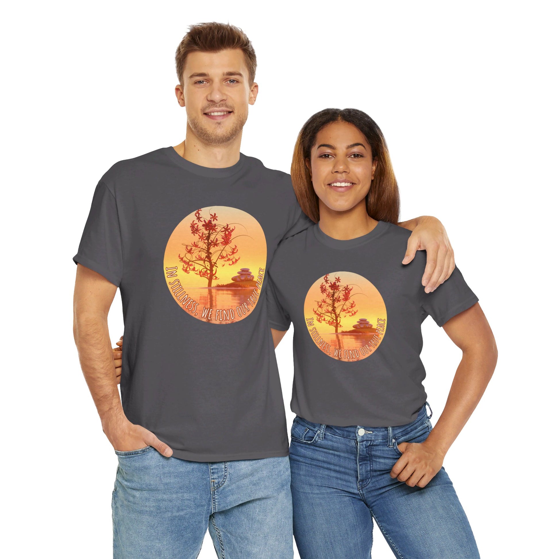 Find True Peace: Unisex Heavy Cotton Zen Bonsai & Cairns Graphic Tee - ZenGen USA