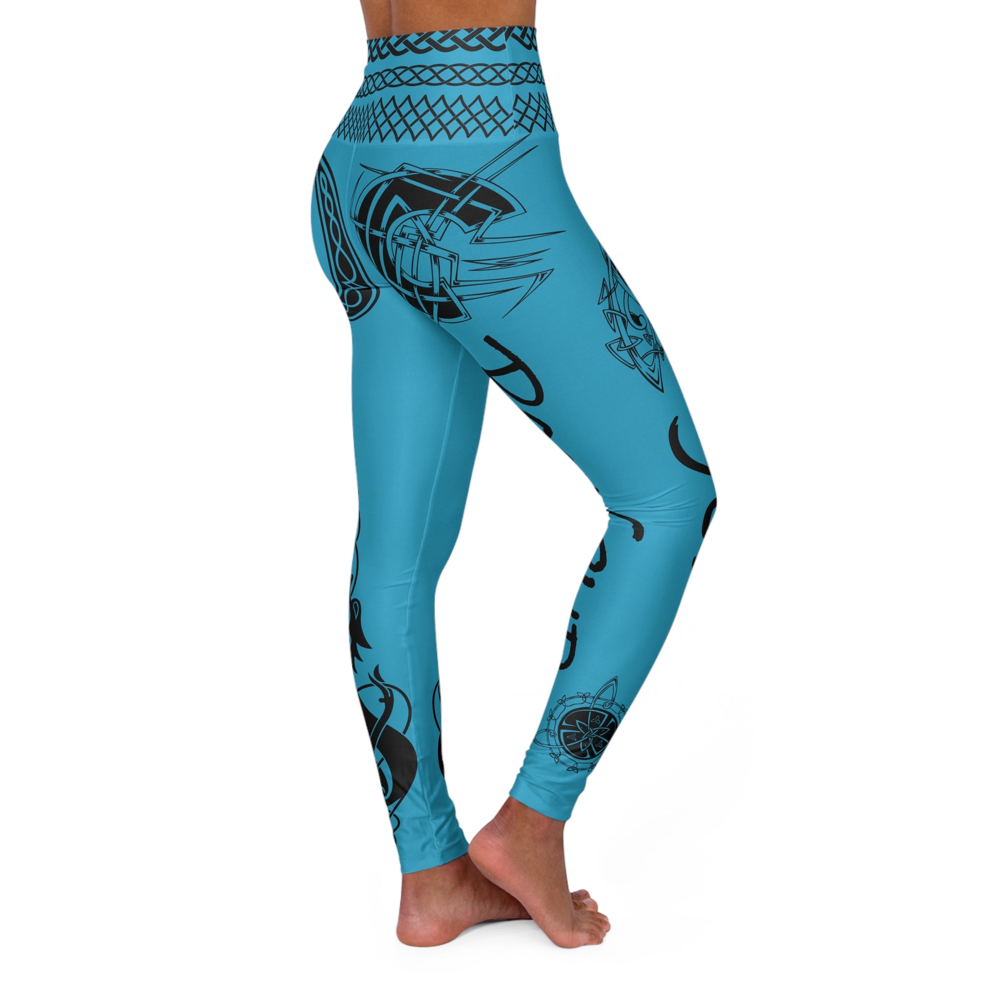 Celtic Tribal Tattoo - Turquoise Yoga Leggings - ZenGen USA ROCK SOLID - ZenGen USA