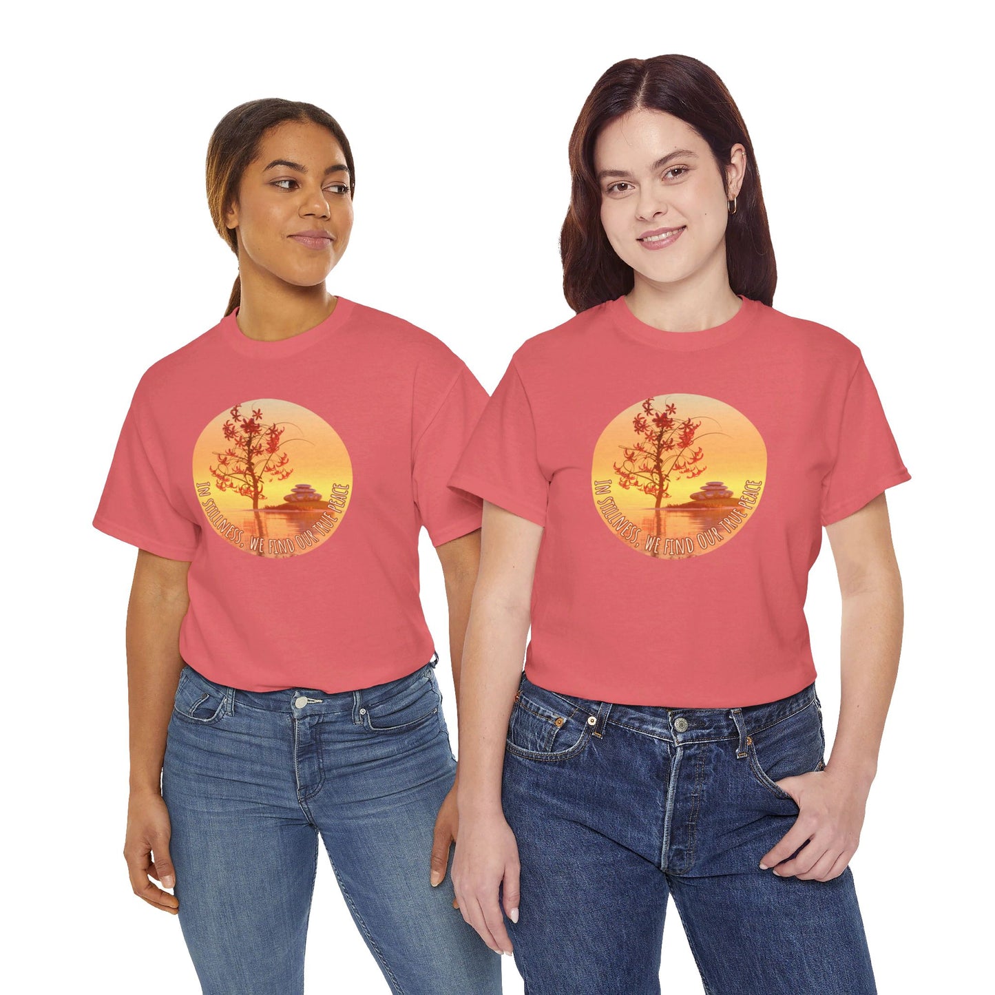 Find True Peace: Unisex Heavy Cotton Zen Bonsai & Cairns Graphic Tee - ZenGen USA