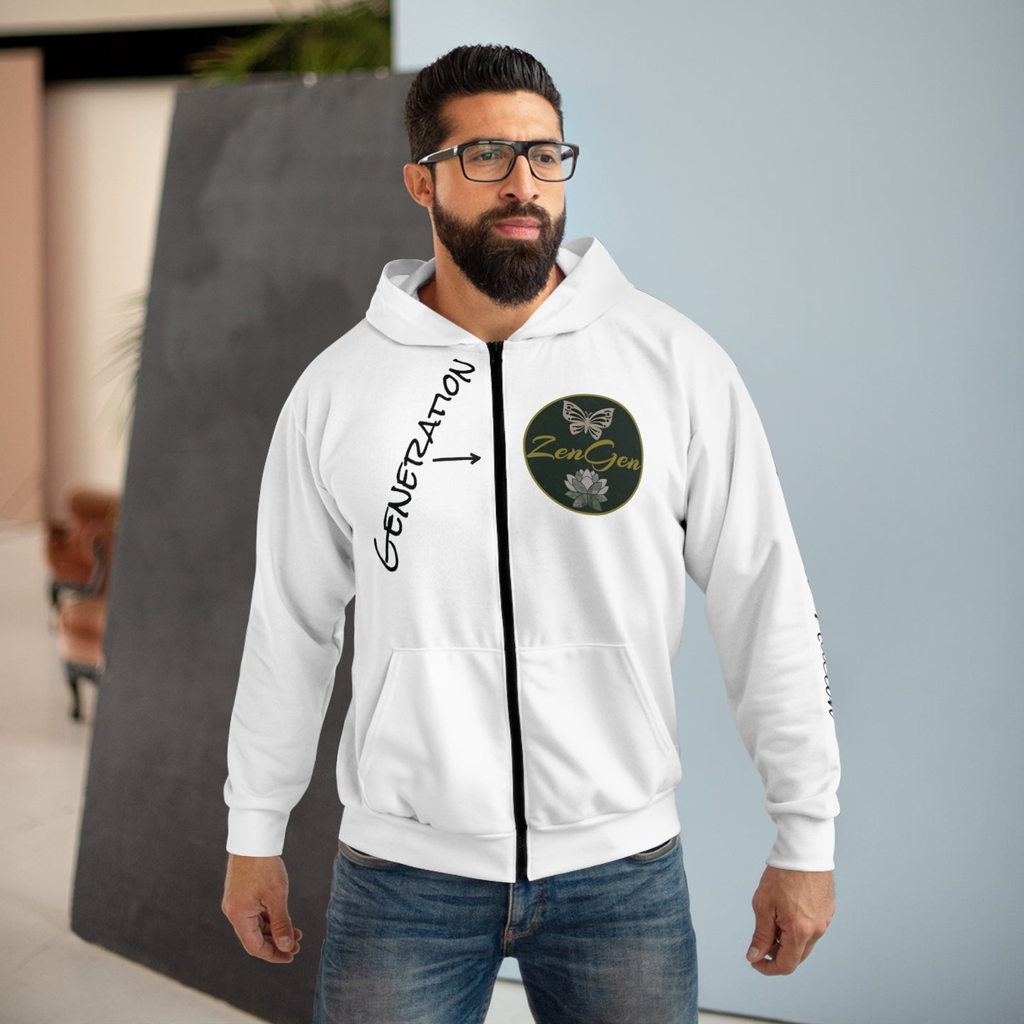 Generation ZenGen - White Unisex Zip Hoodie - ZenGen USA