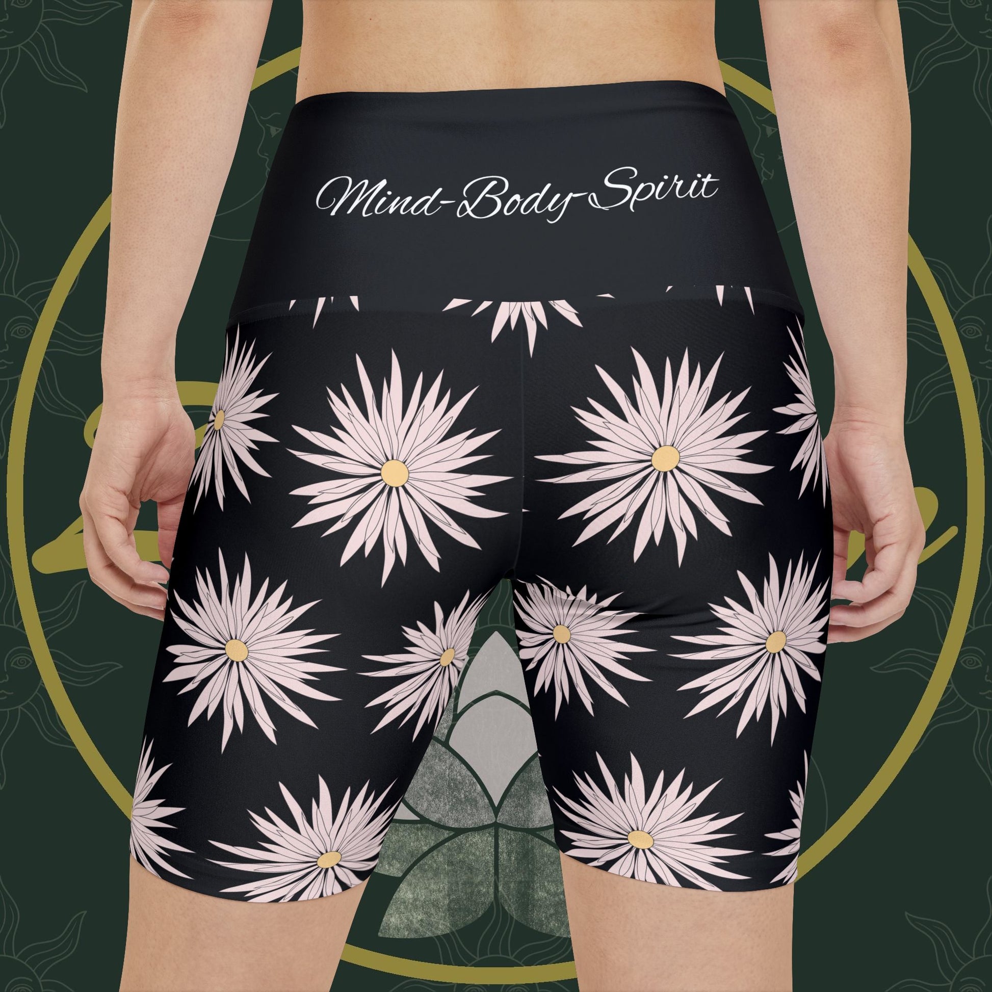 Women's Workout Shorts  - Black - ROCK SOLID Blazing Flower - ZenGen USA - ZenGen USA