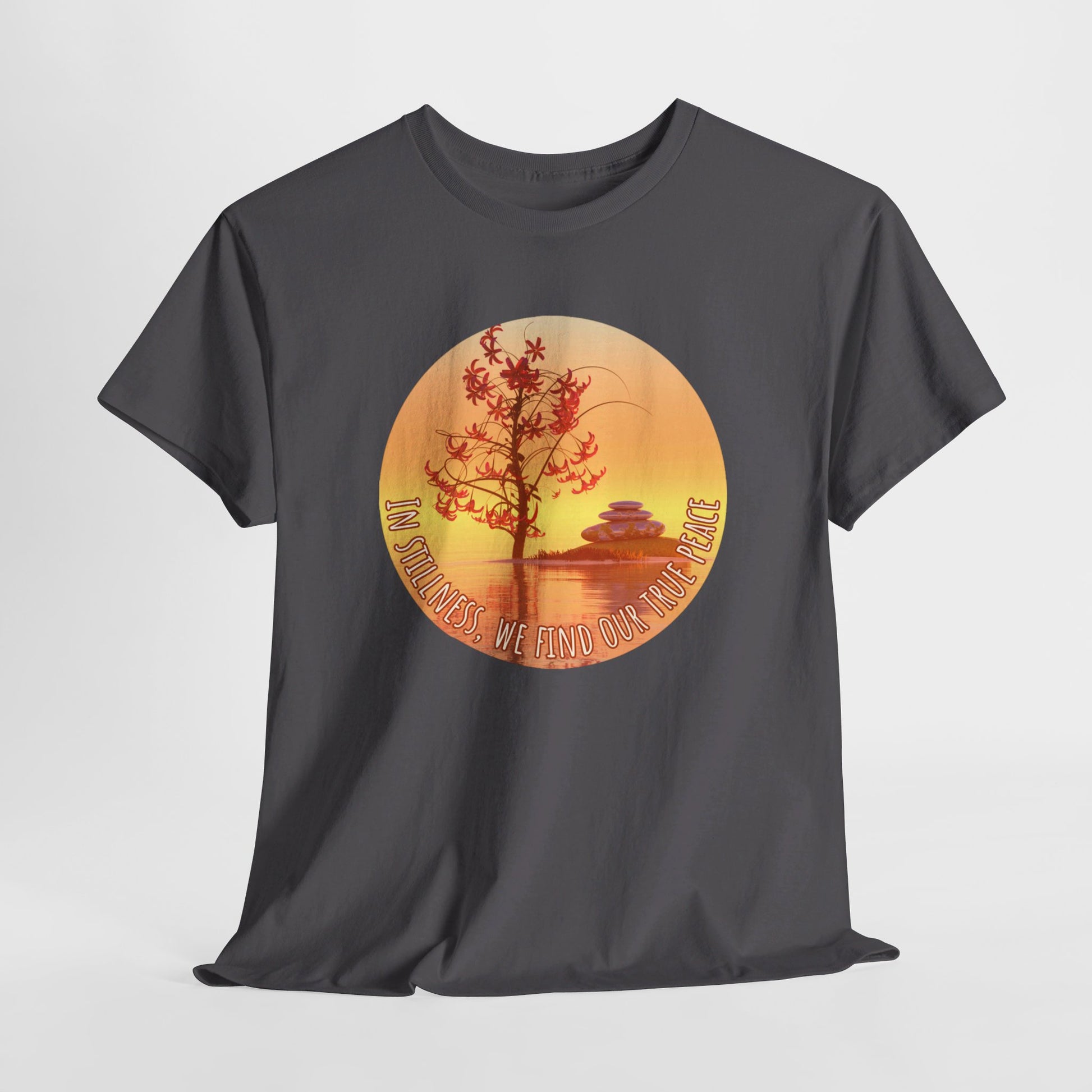 Find True Peace: Unisex Heavy Cotton Zen Bonsai & Cairns Graphic Tee - ZenGen USA