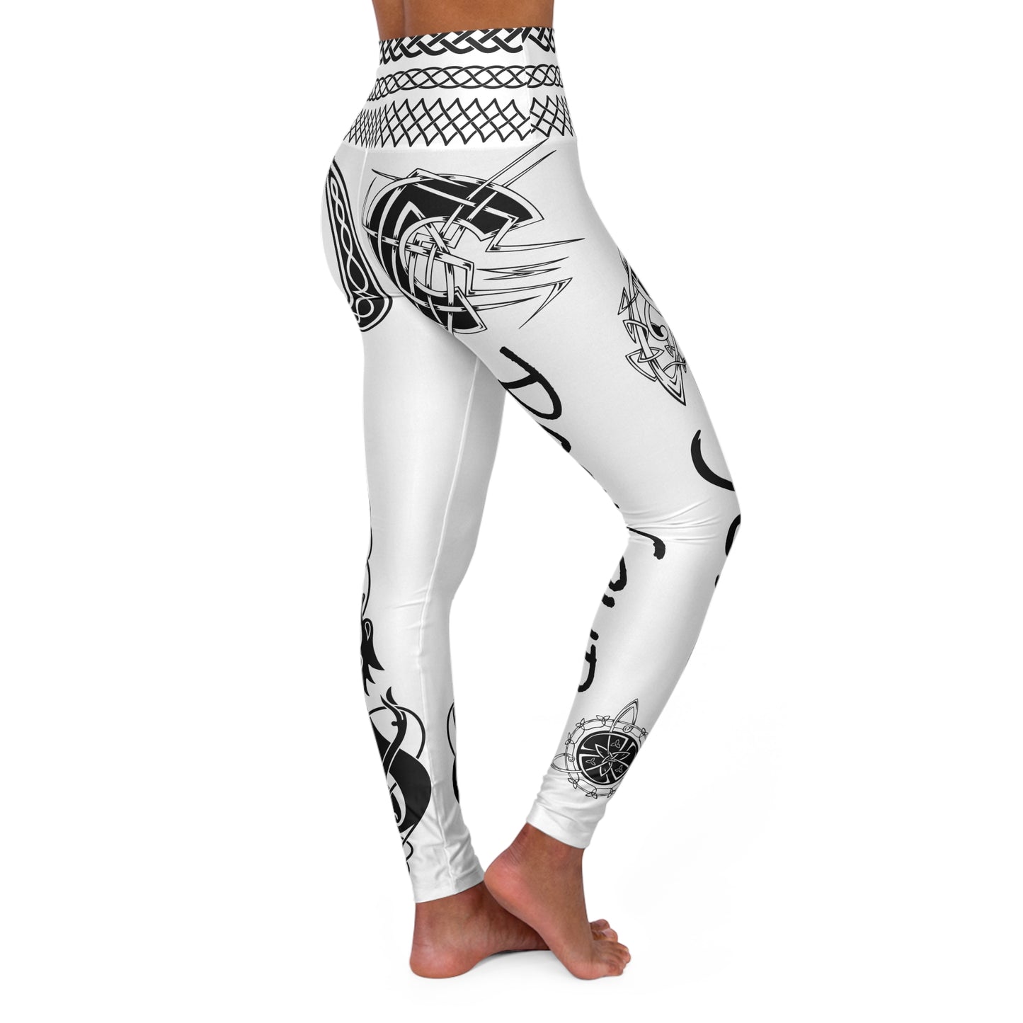 Celtic Tribal Tattoo - White Yoga Leggings - ZenGen USA ROCK SOLID - ZenGen USA