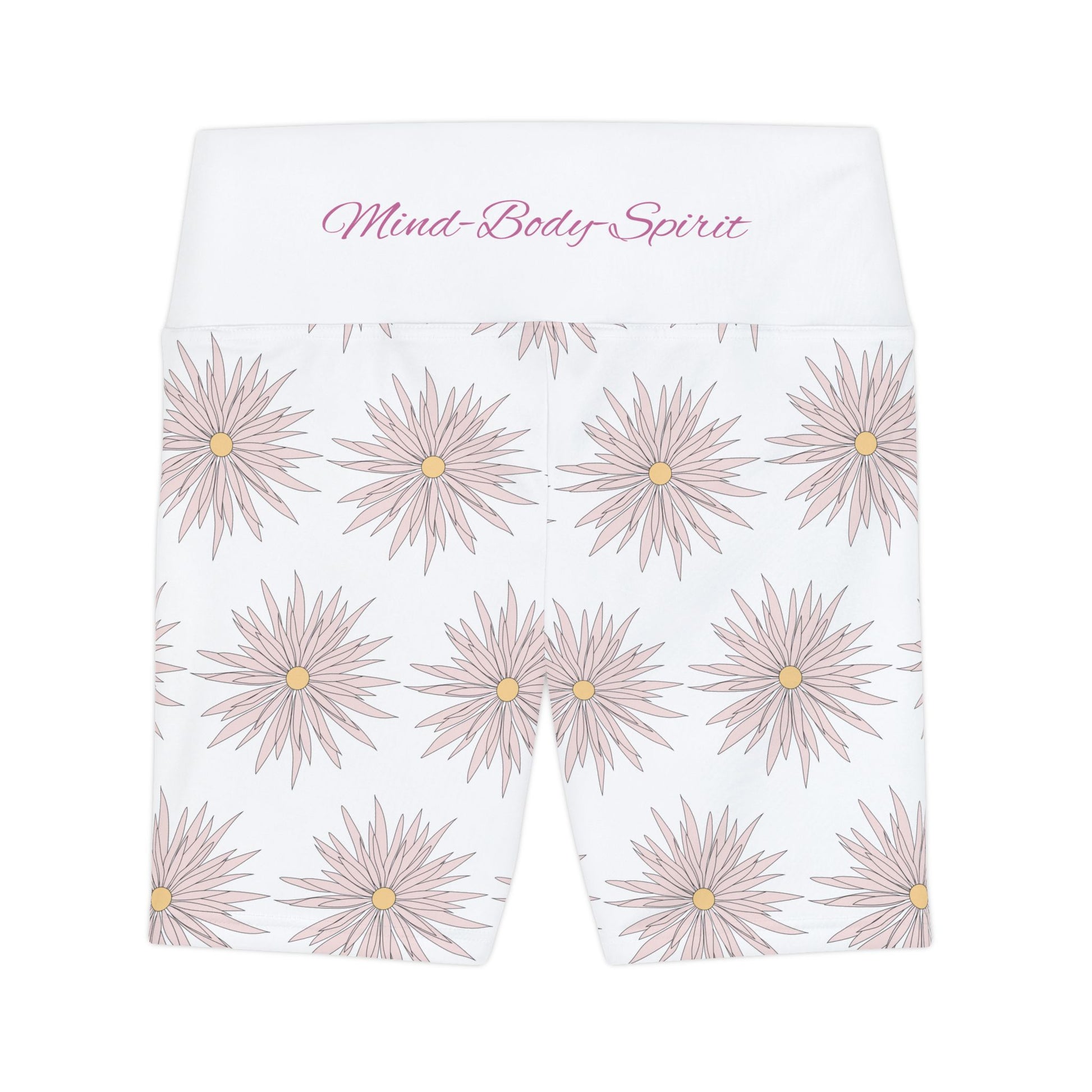 Women's Workout Shorts  - White - ROCK SOLID Blazing Flower - ZenGen USA - ZenGen USA