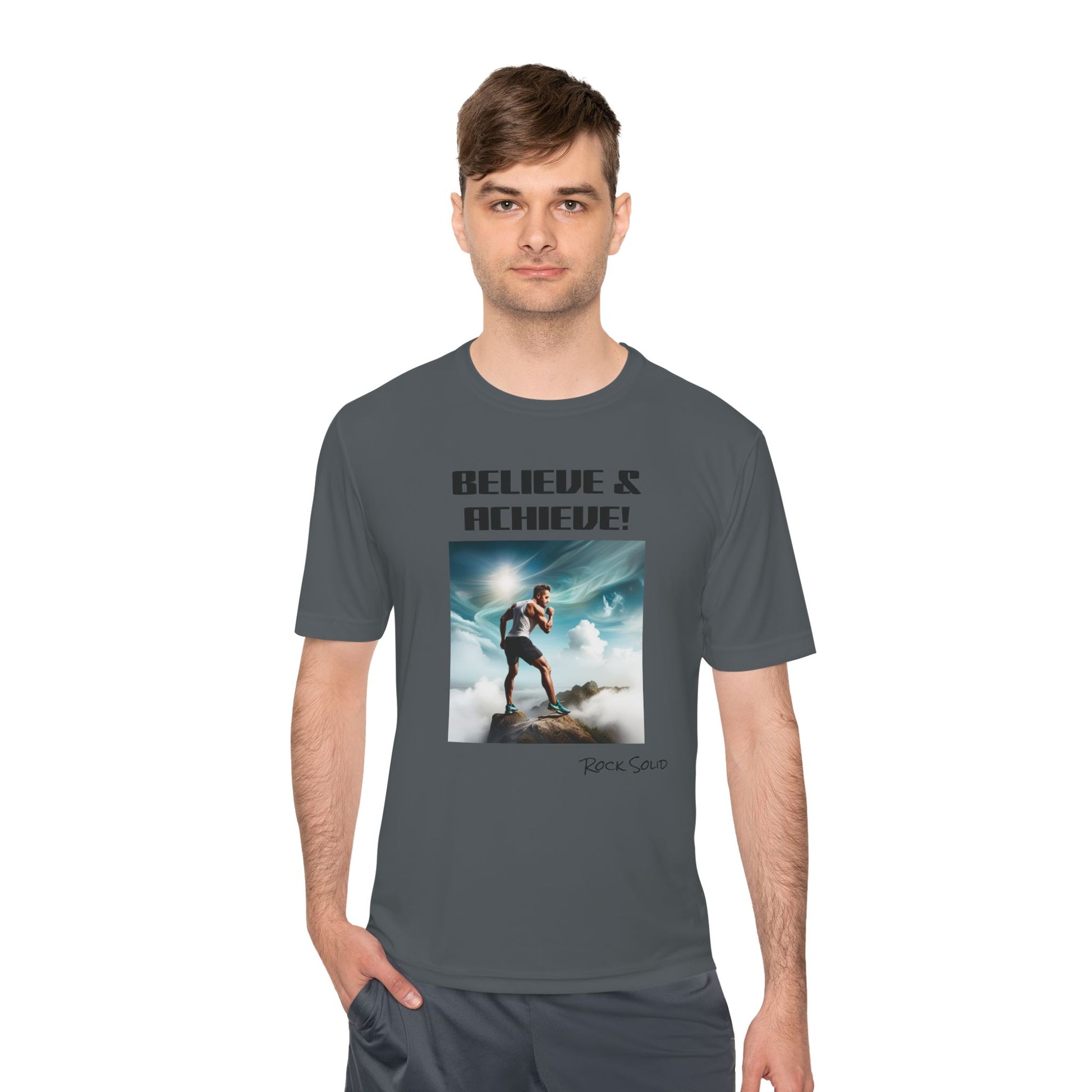 Unisex Moisture Wicking Tee - ROCK SOLID, Believe & Achieve! - ZenGen USA - ZenGen USA