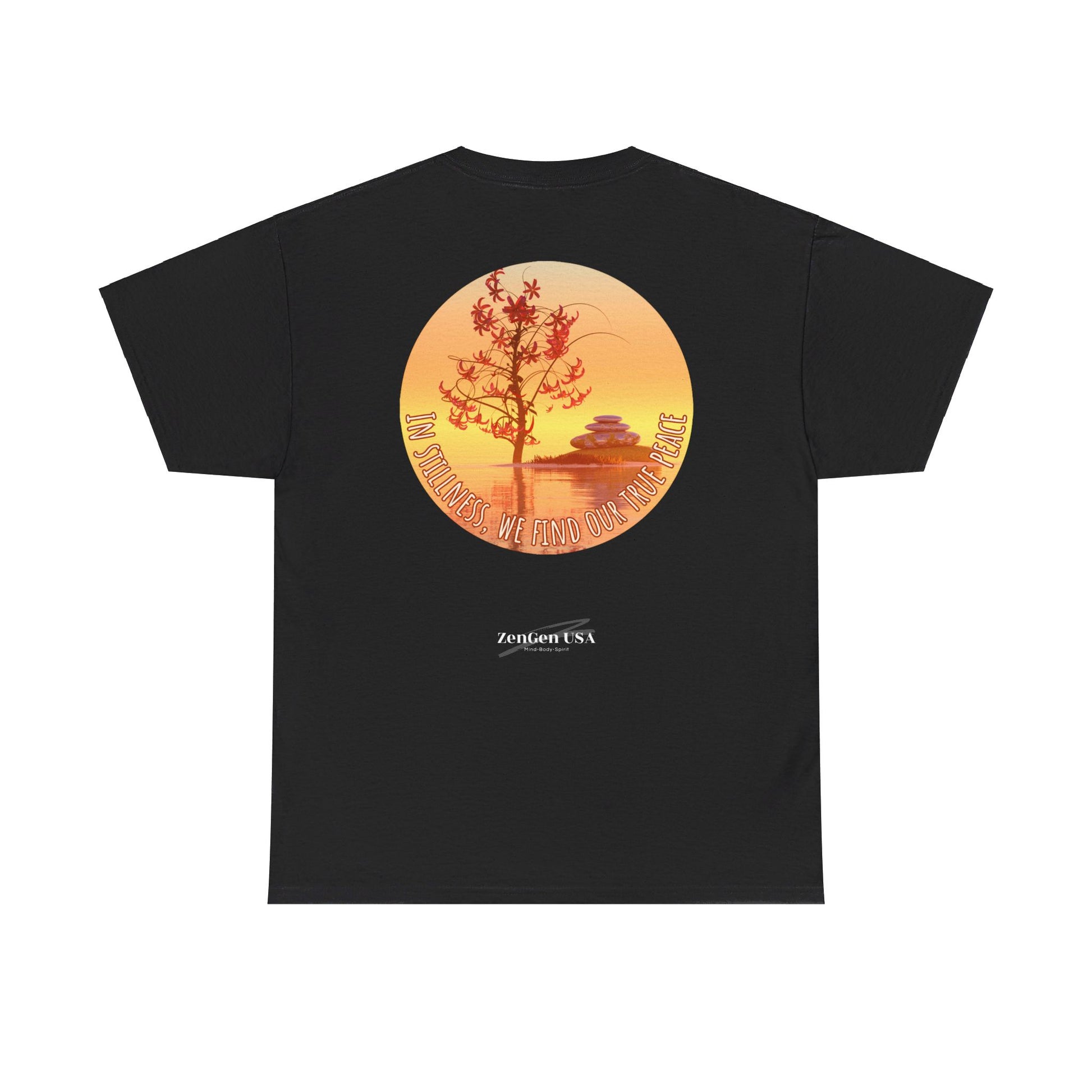 Find True Peace: Unisex Heavy Cotton Zen Bonsai & Cairns Graphic Tee - ZenGen USA