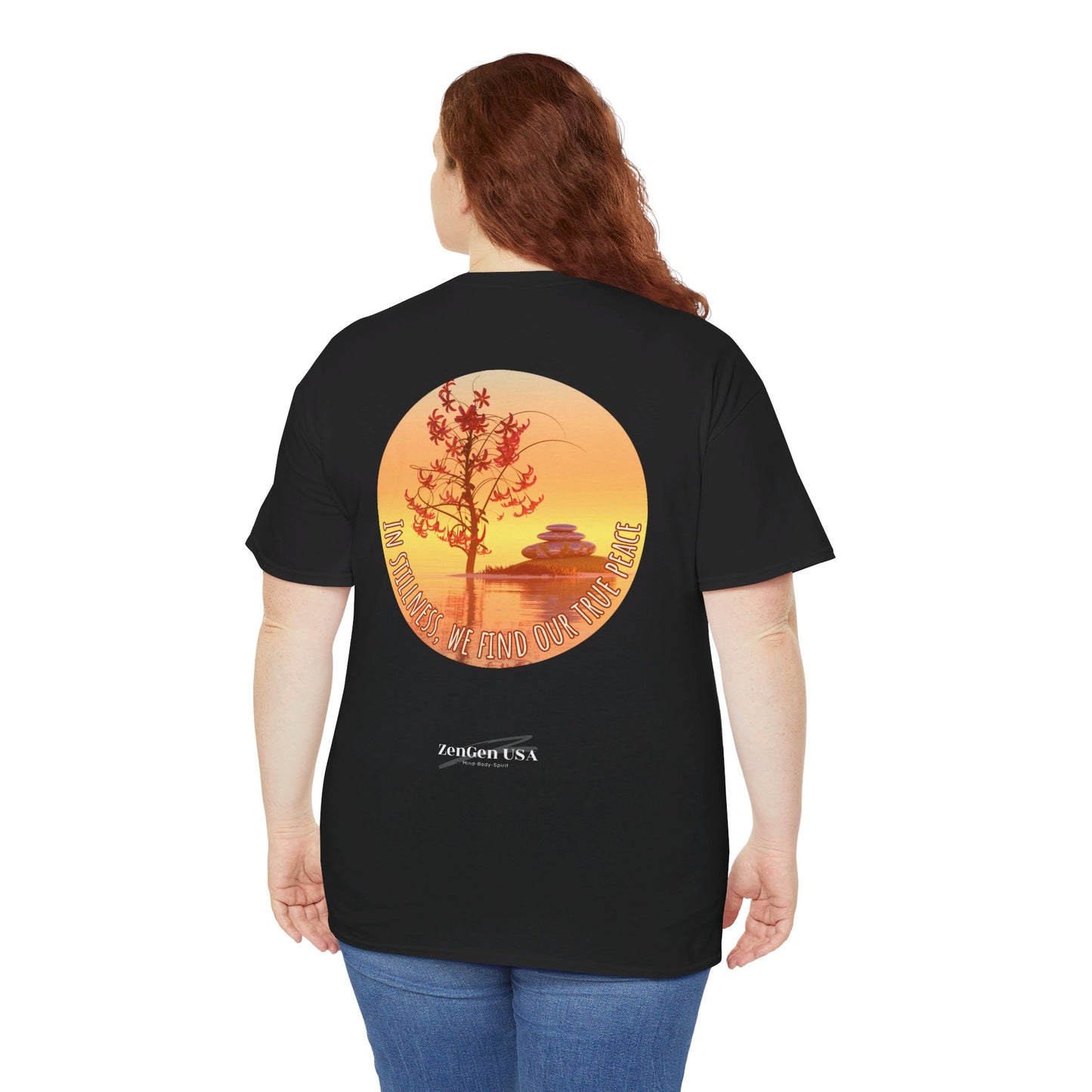 Find True Peace: Unisex Heavy Cotton Zen Bonsai & Cairns Graphic Tee - ZenGen USA
