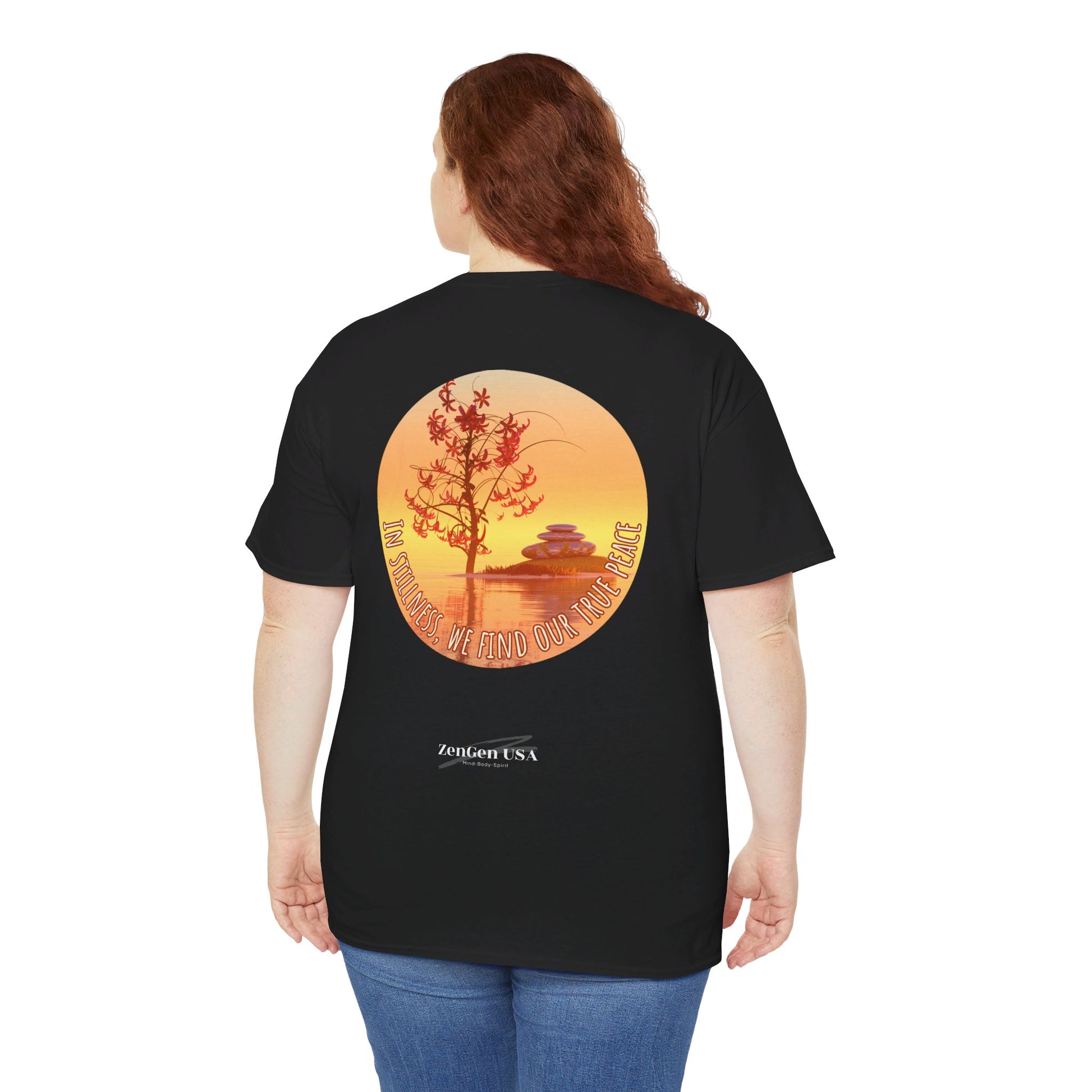 Find True Peace: Unisex Heavy Cotton Zen Bonsai & Cairns Graphic Tee - ZenGen USA