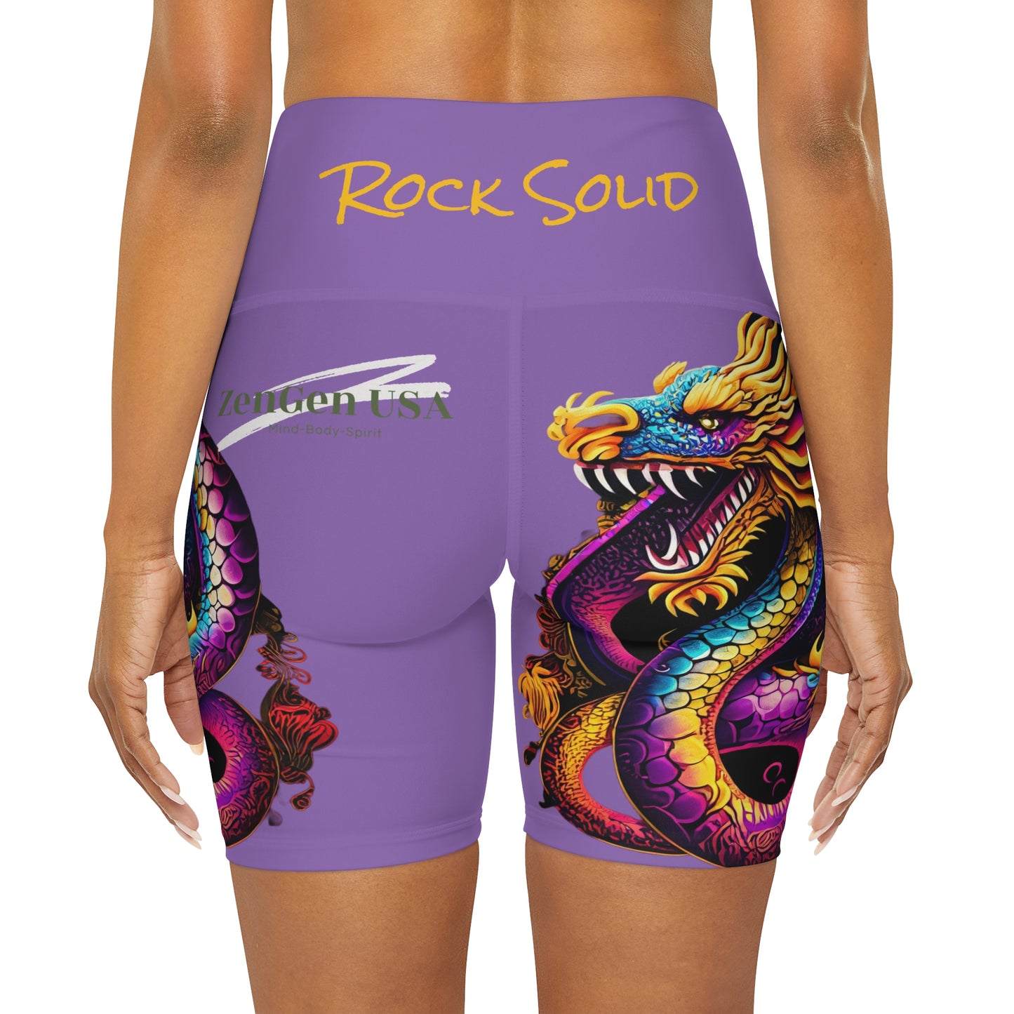 Dragon High Waisted Yoga Shorts | Orchid | ROCK SOLID | ZenGen USA - ZenGen USA