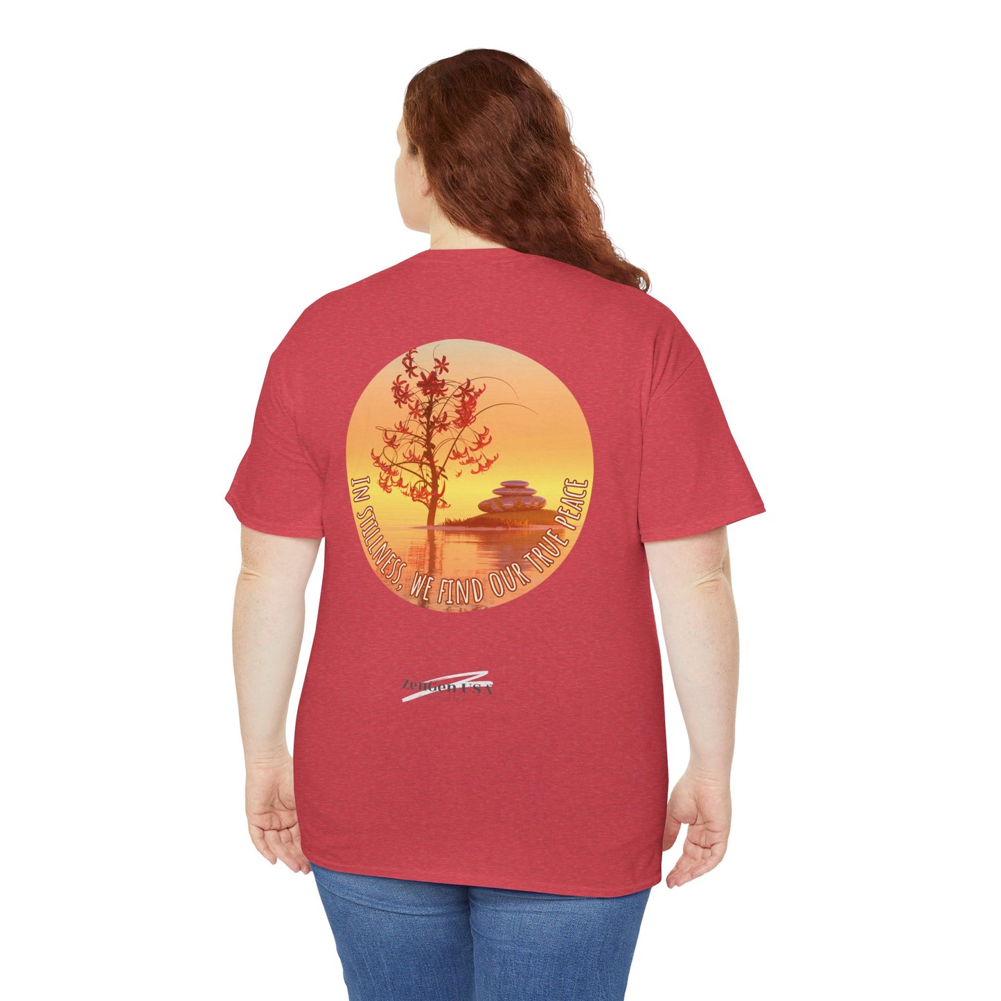 Find True Peace: Unisex Heavy Cotton Zen Bonsai & Cairns Graphic Tee - ZenGen USA