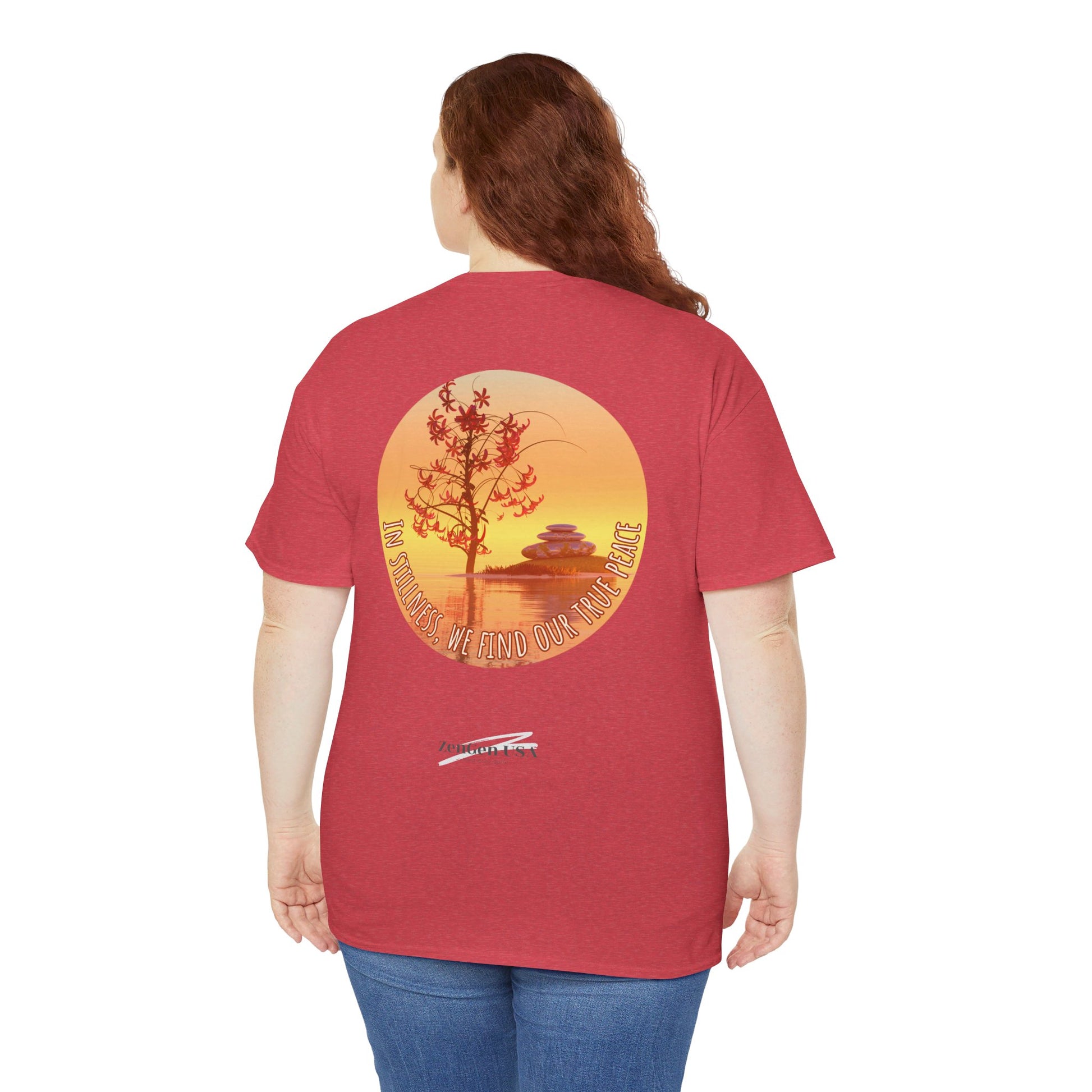 Find True Peace: Unisex Heavy Cotton Zen Bonsai & Cairns Graphic Tee - ZenGen USA
