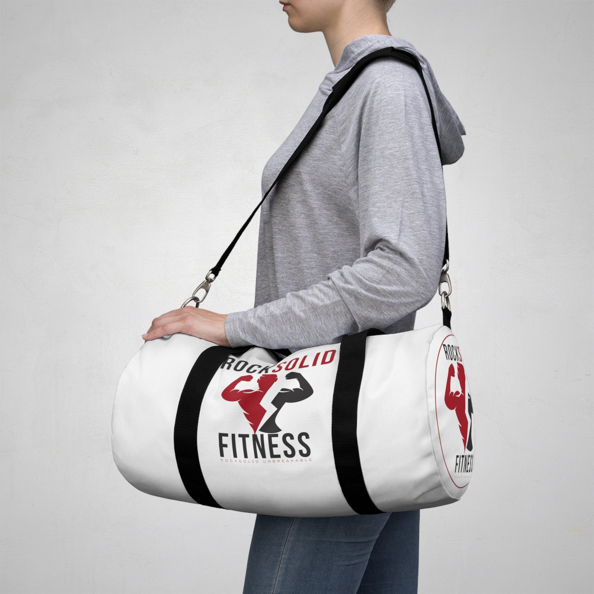 RockSolid Fitness Duffel Bag | White | Oxford Canvas | Original Logo - ZenGen USA