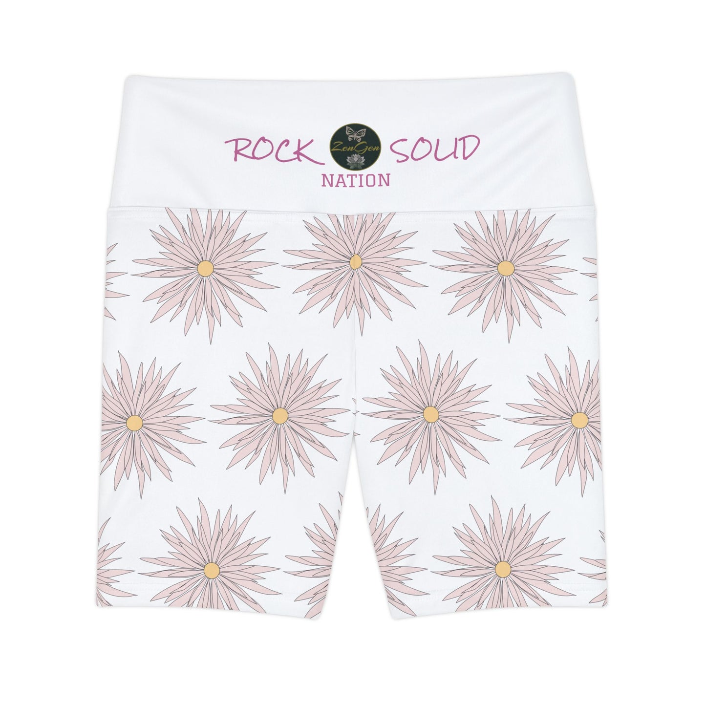 Women's Workout Shorts  - White - ROCK SOLID Blazing Flower - ZenGen USA - ZenGen USA