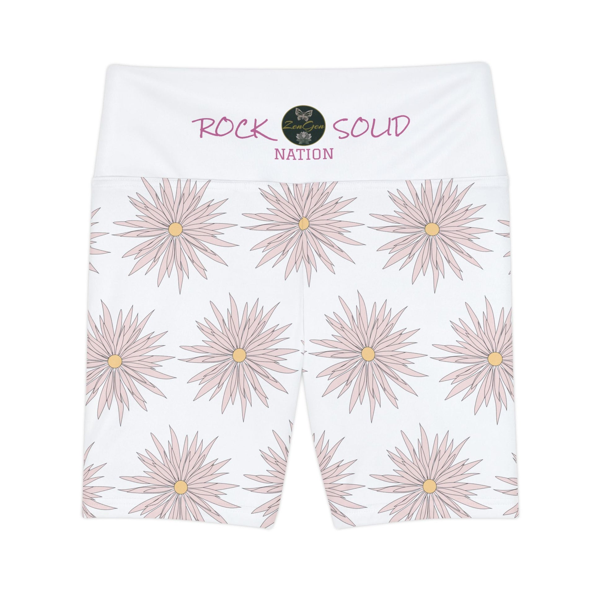 Women's Workout Shorts  - White - ROCK SOLID Blazing Flower - ZenGen USA - ZenGen USA