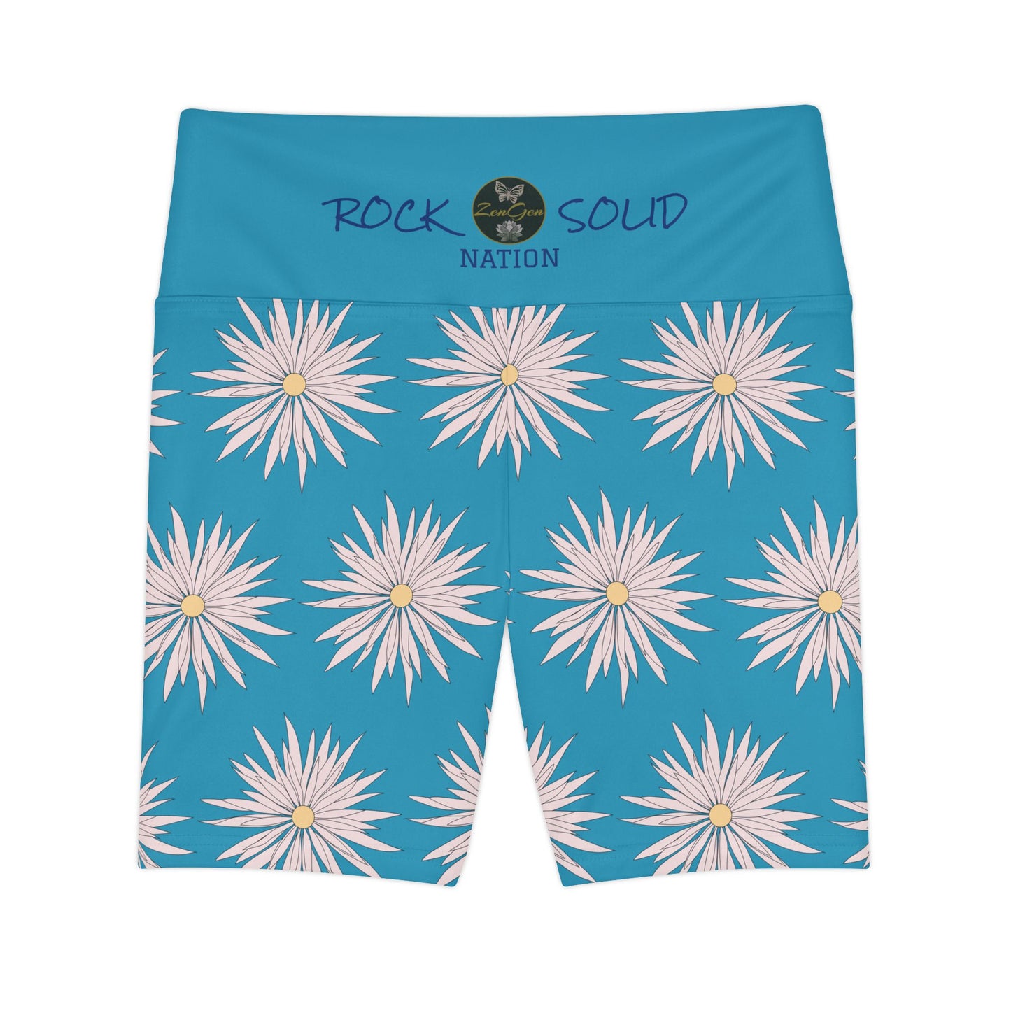 Women's Workout Shorts  - Turquoise - ROCK SOLID Blazing Flower - ZenGen USA - ZenGen USA