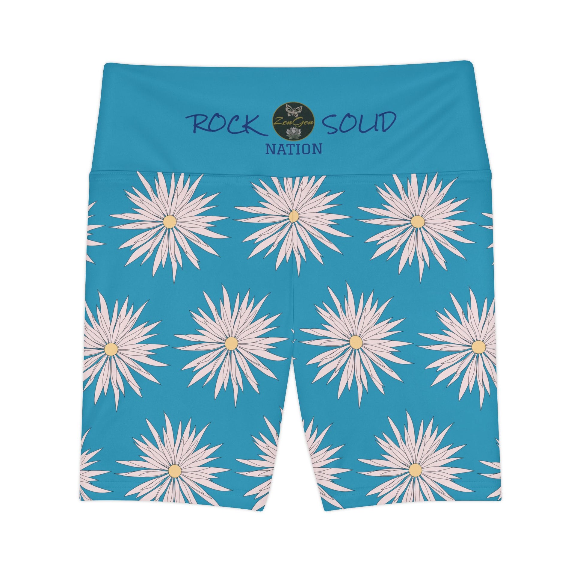 Women's Workout Shorts  - Turquoise - ROCK SOLID Blazing Flower - ZenGen USA - ZenGen USA