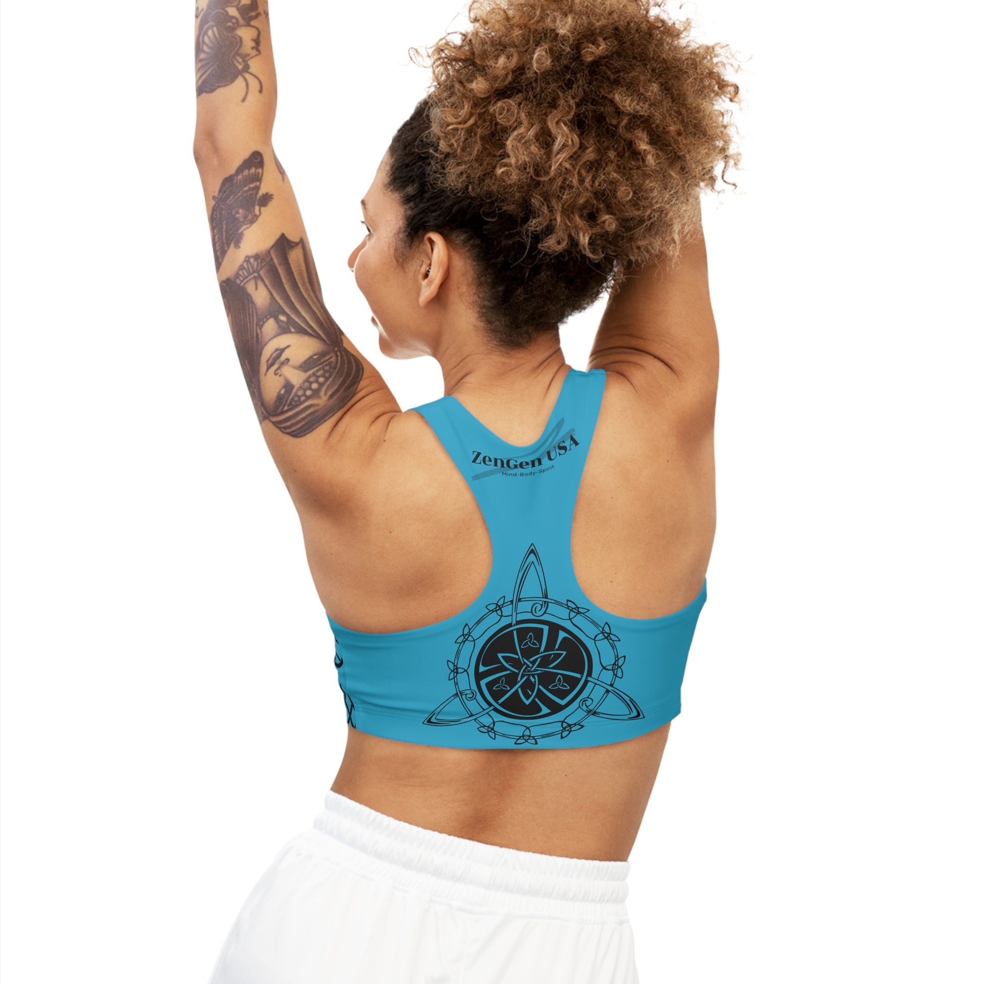 Celtic Tribal Tattoo - Turquoise Sports Bra - ZenGen USA ROCK SOLID - ZenGen USA