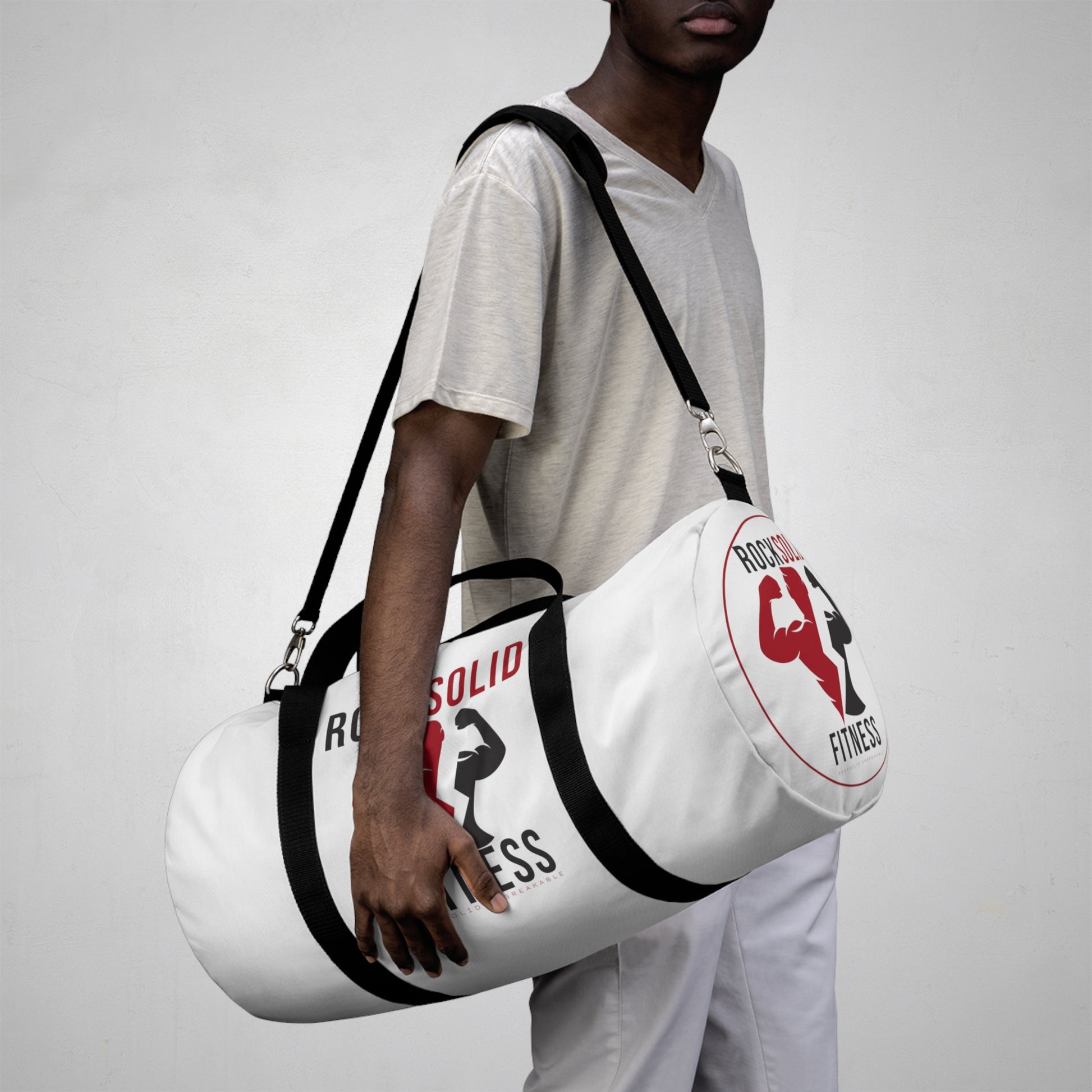 RockSolid Fitness Duffel Bag | White | Oxford Canvas | Original Logo - ZenGen USA