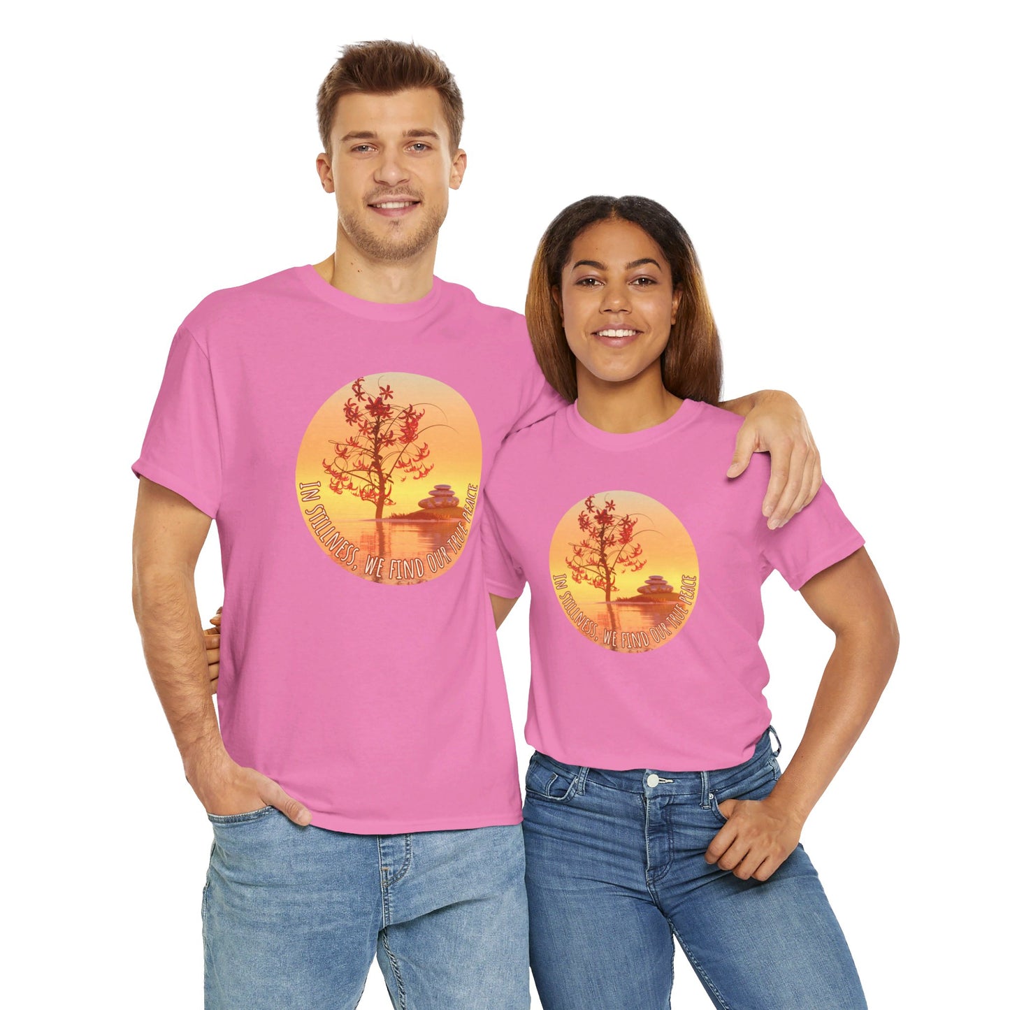 Find True Peace: Unisex Heavy Cotton Zen Bonsai & Cairns Graphic Tee - ZenGen USA