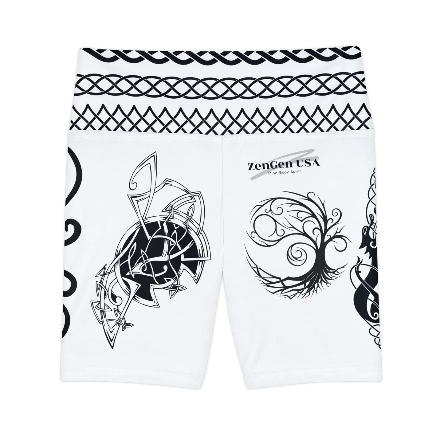 Celtic Tribal Tattoo - White Women's Workout Shorts - ZenGen USA ROCK SOLID - ZenGen USA