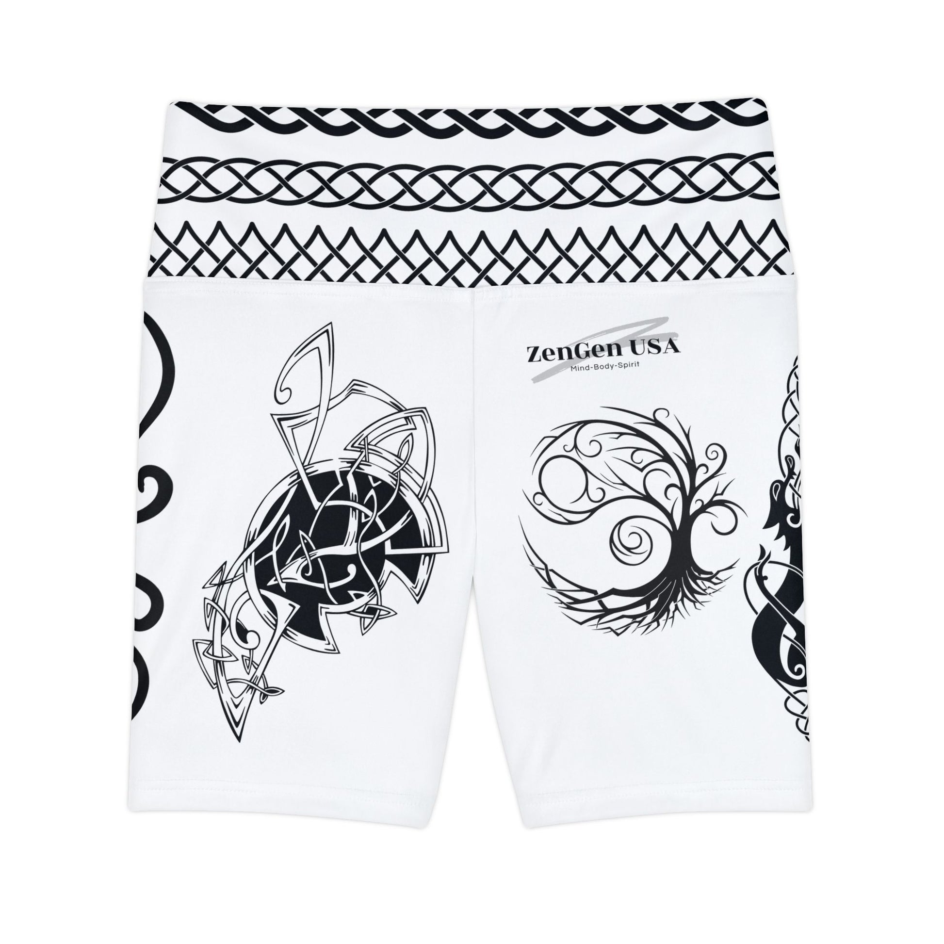 Celtic Tribal Tattoo - White Women's Workout Shorts - ZenGen USA ROCK SOLID - ZenGen USA