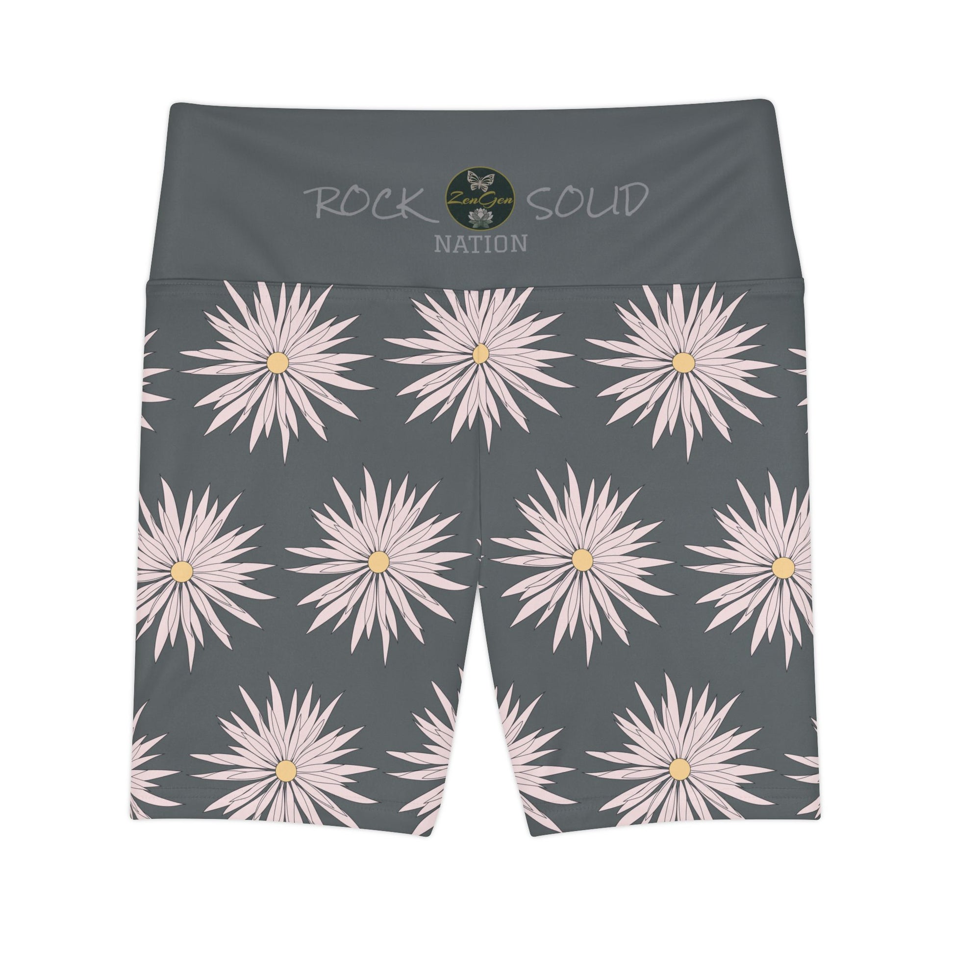 Women's Workout Shorts  - Gray - ROCK SOLID Blazing Flower - ZenGen USA - ZenGen USA