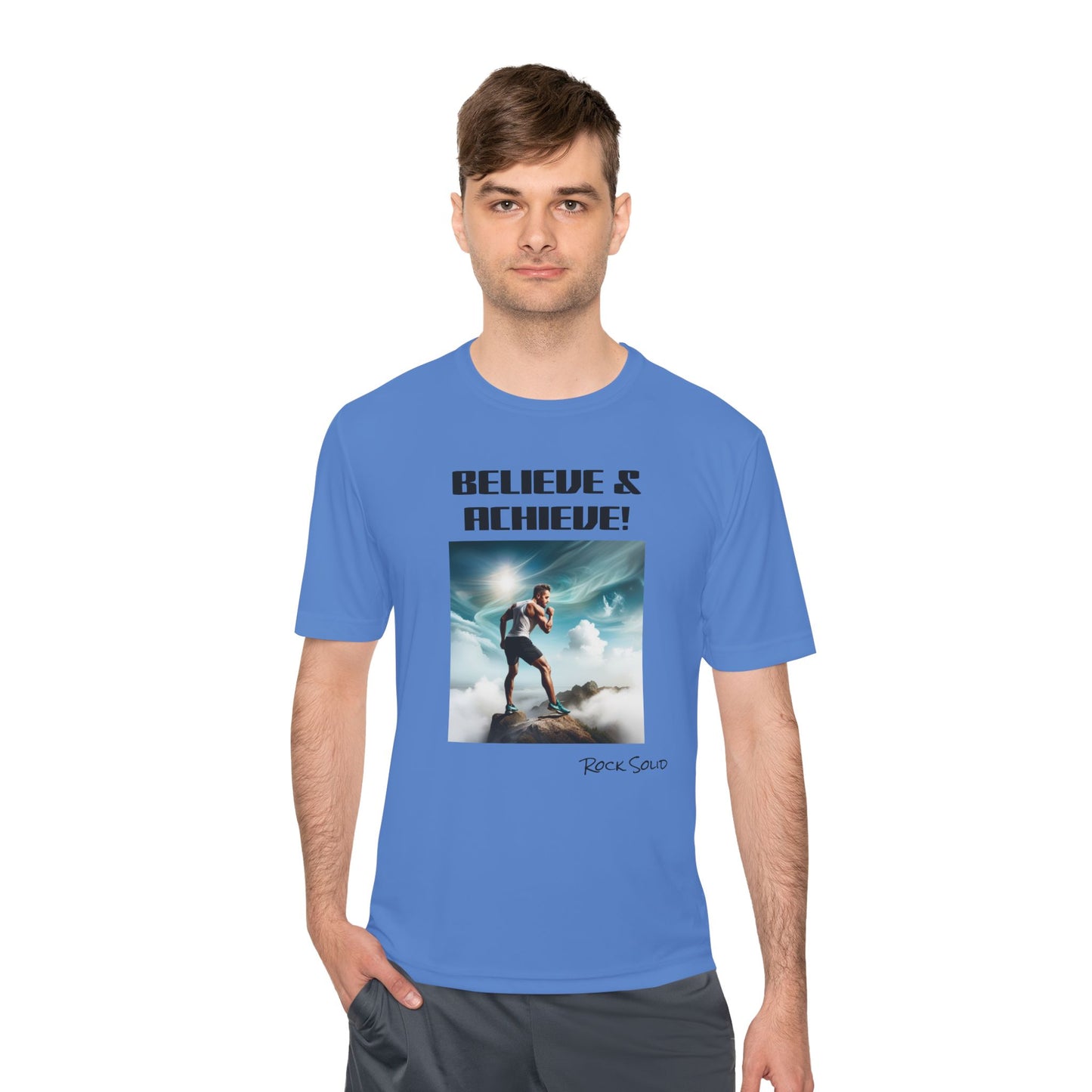 Unisex Moisture Wicking Tee - ROCK SOLID, Believe & Achieve! - ZenGen USA - ZenGen USA