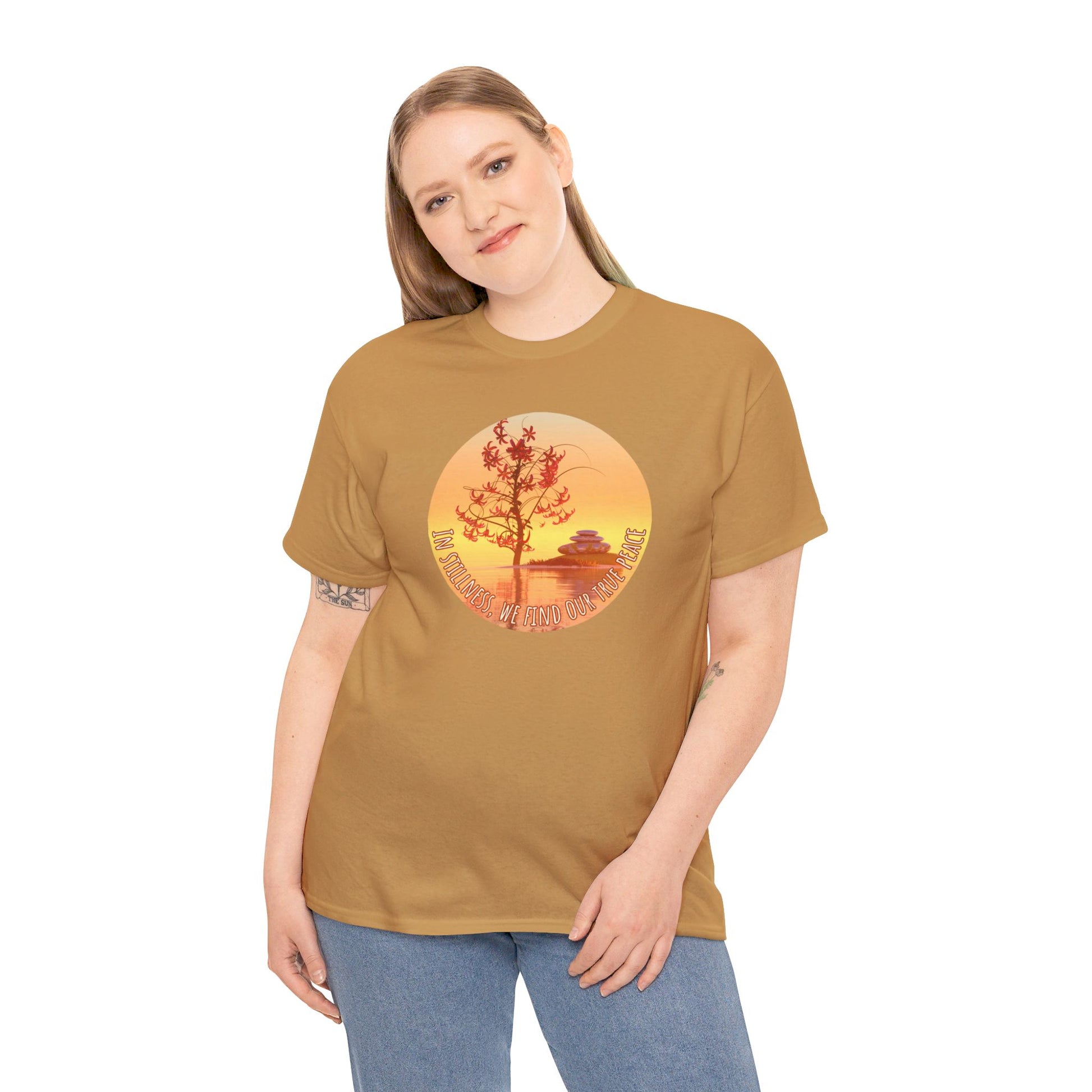 Find True Peace: Unisex Heavy Cotton Zen Bonsai & Cairns Graphic Tee - ZenGen USA