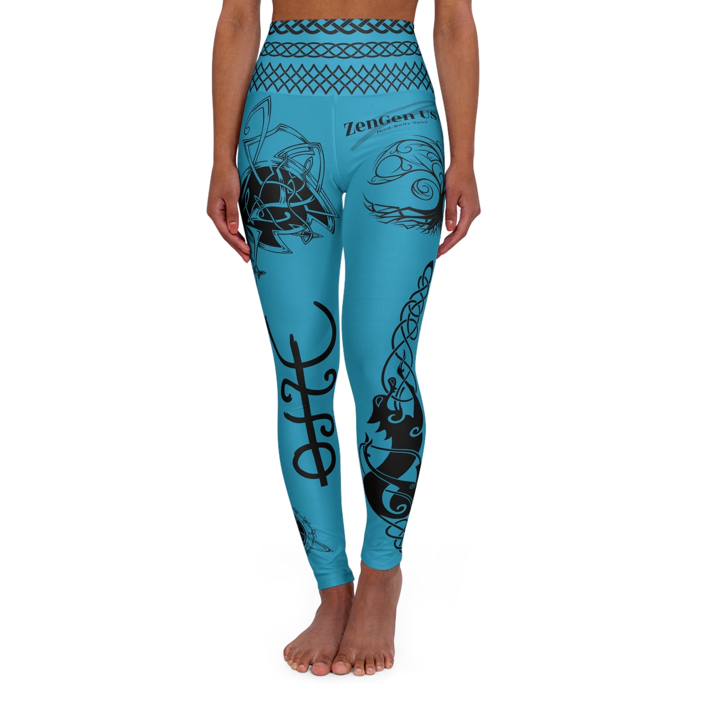 Celtic Tribal Tattoo - Turquoise Yoga Leggings - ZenGen USA ROCK SOLID - ZenGen USA