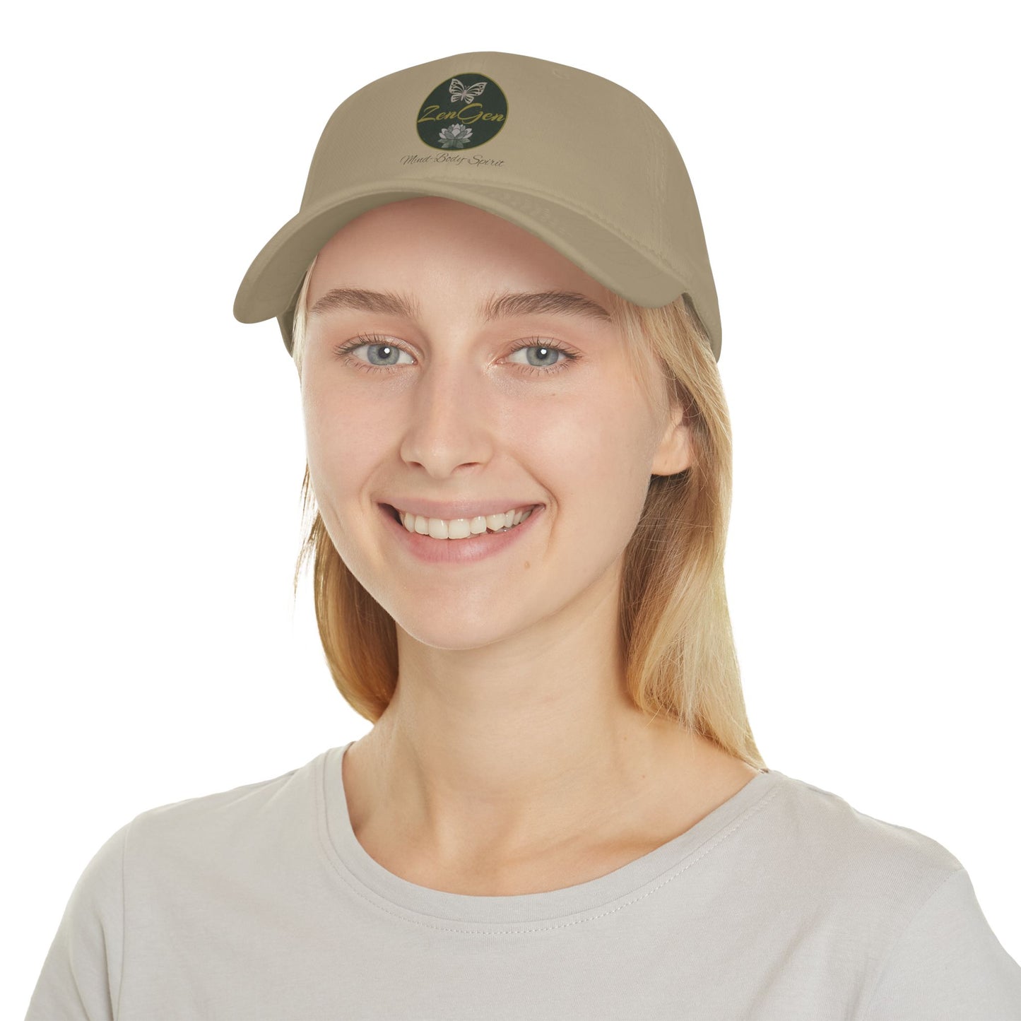 ZenGen Logo Wear - Unisex Low Profile Baseball Cap - White or Khaki - One Size Fits All - ZenGen USA