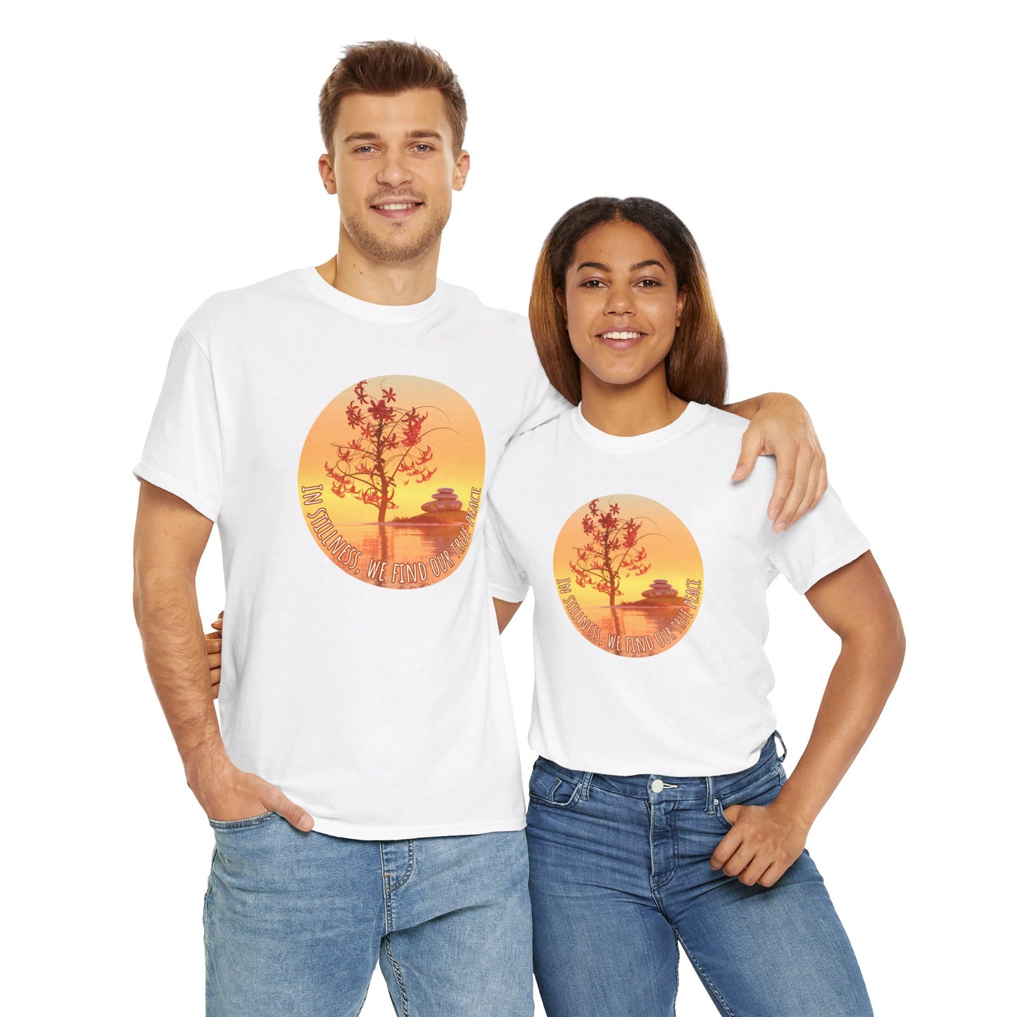 Find True Peace: Unisex Heavy Cotton Zen Bonsai & Cairns Graphic Tee - ZenGen USA