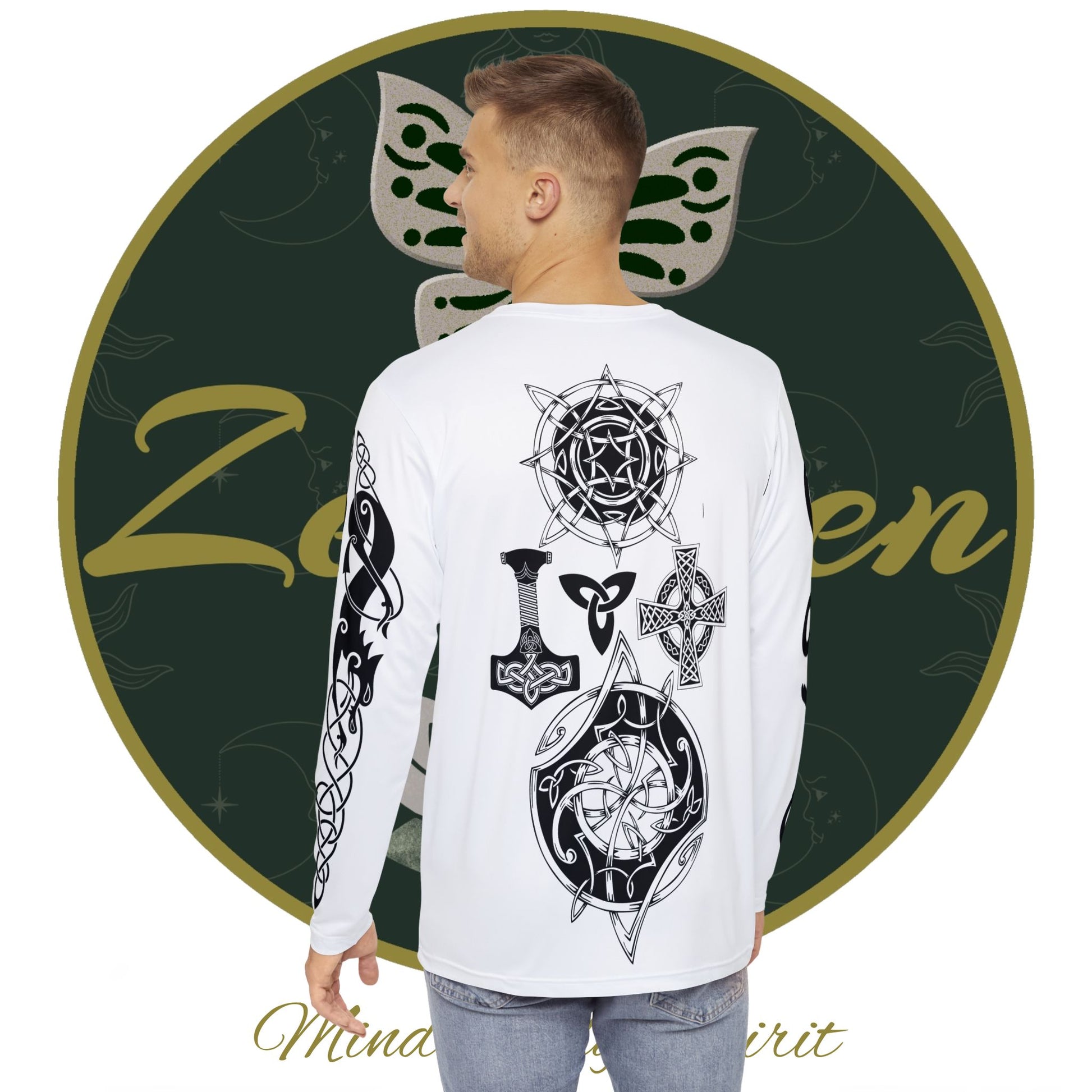 Celtic Fenrir Tribal Tattoo - White Men's Long Sleeve Shirt - ZenGen USA - ZenGen USA